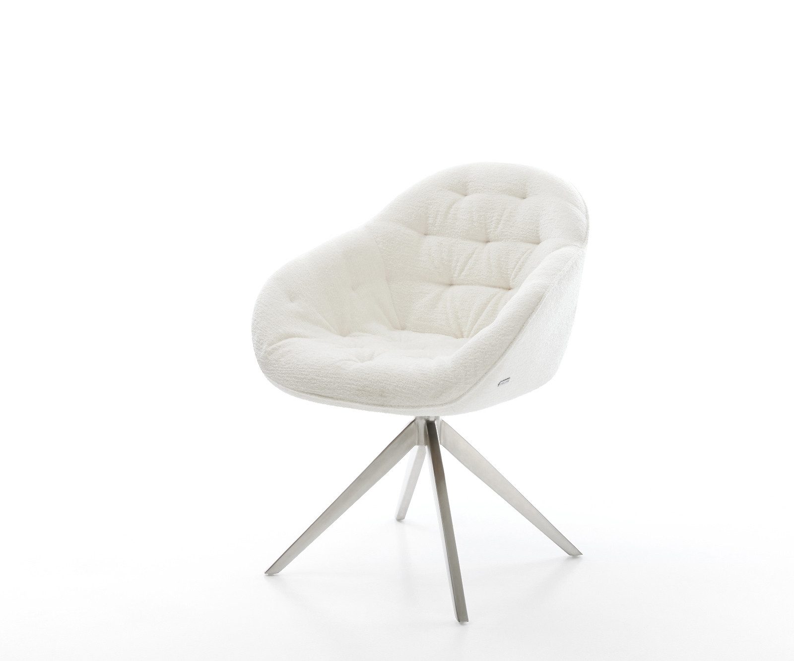 DELIFE Polsterstuhl Gaio-Flex, Kreuzgestell breit Edelstahl Bouclé Soft Beige 360° drehbar Wippfunkti