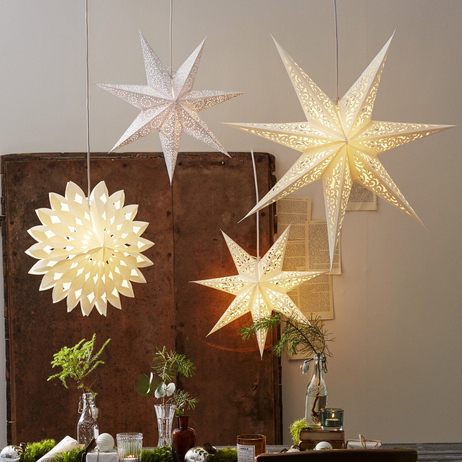 STAR TRADING Papierstern Papierstern Weihnachtsstern Deko Leuchtstern D: 80cm 7-zackig weiß – Bild 3 von 3