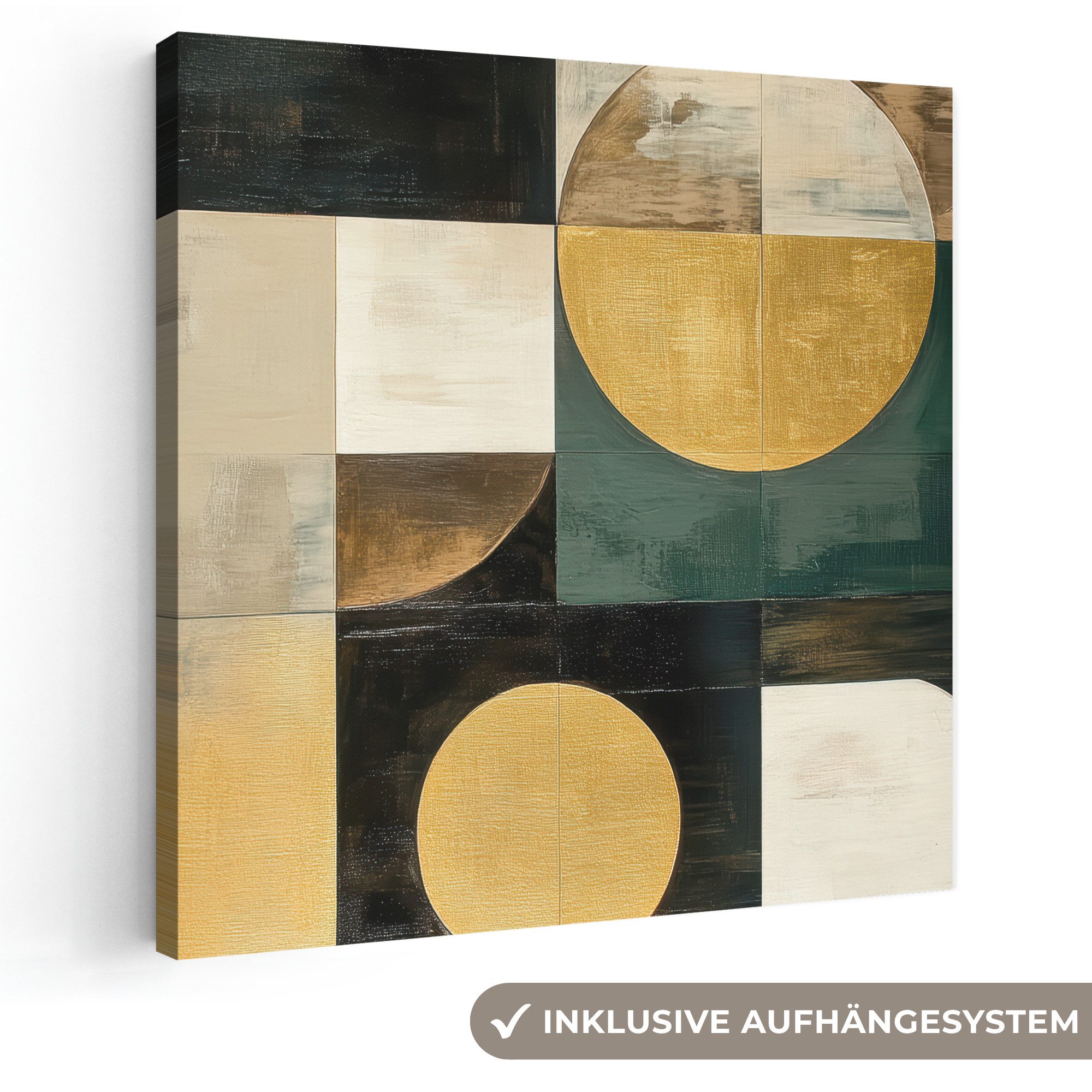 OneMillionCanvasses® Leinwandbild Abstrakt - Gold - Bronze - Formen - Geometrisch, Fotodruck (1 St), Wandbild, Deko Schlafzimmer Wohnzimmer Flur 20x20 cm