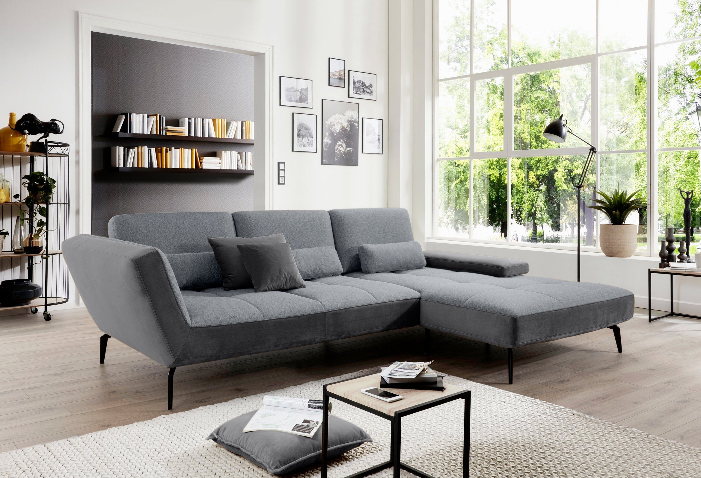 Ecksofa und SO Musterring set Nierenkissen 4300, Sitztiefenverstellung inklusive one dunkelgrau68/grau97 by