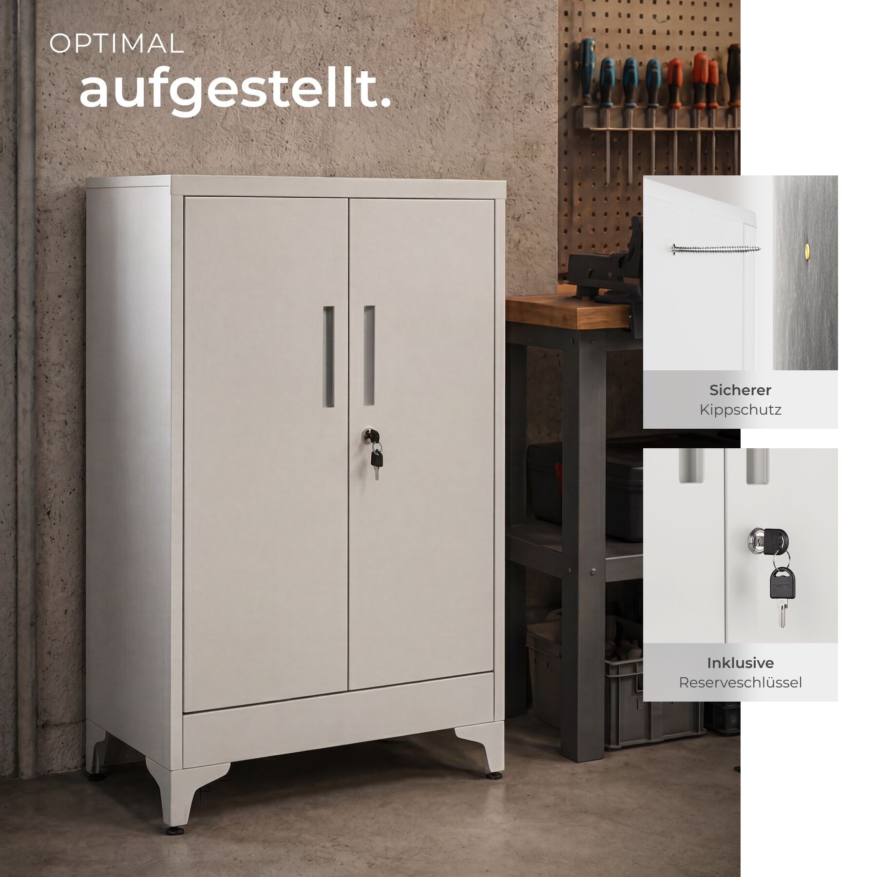 tectake Aktenschrank Dokumentenschrank aus Stahl, Kippschutz, abschließbar, 60 x 40 x (Büroschrank Blake, 1-St., in grau) 2 verstellbare Zwischenböden, mit Magn – Bild 4 von 5