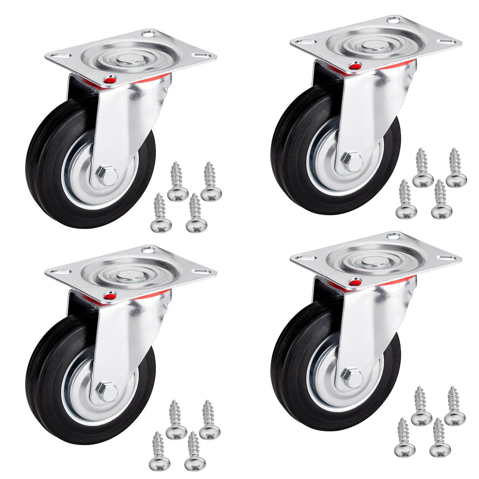 SO-TECH® Schwerlastrolle 4er Set Transportrollen RED, 75 - 100 mm, inkl. Schrauben, 4x Lenkrollen Ø 75 mm Tragkraft bis 280 kg / Set