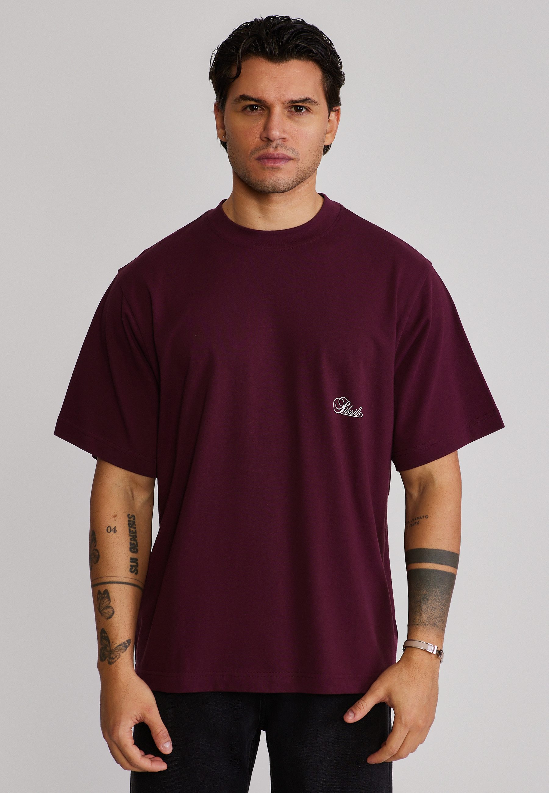 Siksilk T-Shirt SikSilk Herren Burgunderrot Oversized T-Shirt