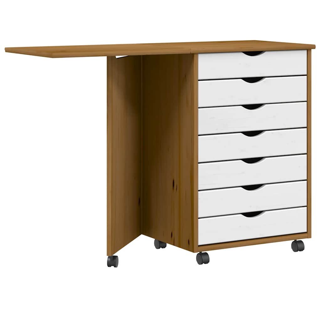 vidaXL Rollcontainer Rollschrank mit Schreibtisch MOSS Honigbraun Massivholz Kiefer, (1 St)