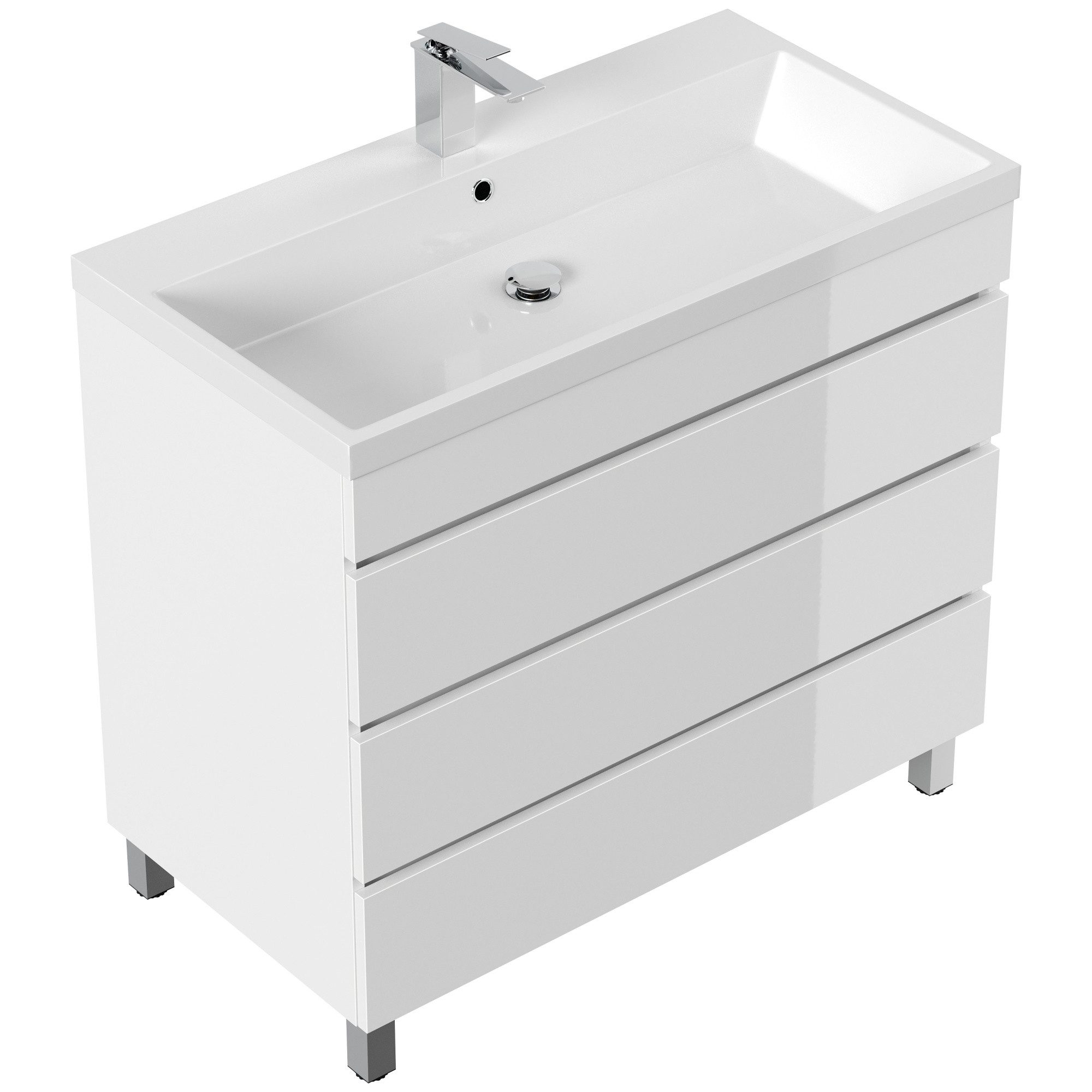 Magnolia Home Hängeschrank Stand Badmöbel Via 90 SoftClose weiss hochglanz mit drei grifflosen Sc