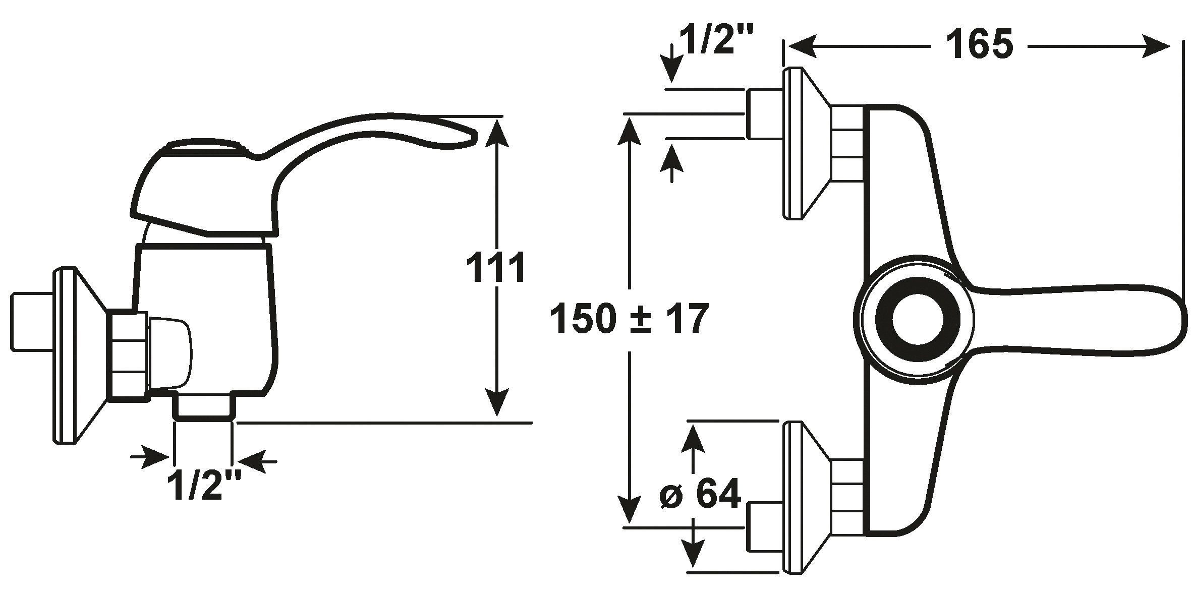 CORNAT Duscharmatur "Luca" Hochwertiger Messingkörper - verchromt - 1/2 Zoll Brauseabgang Einhebelmischer zur Aufputzmontage / Brausebatterie / Duscharmatur