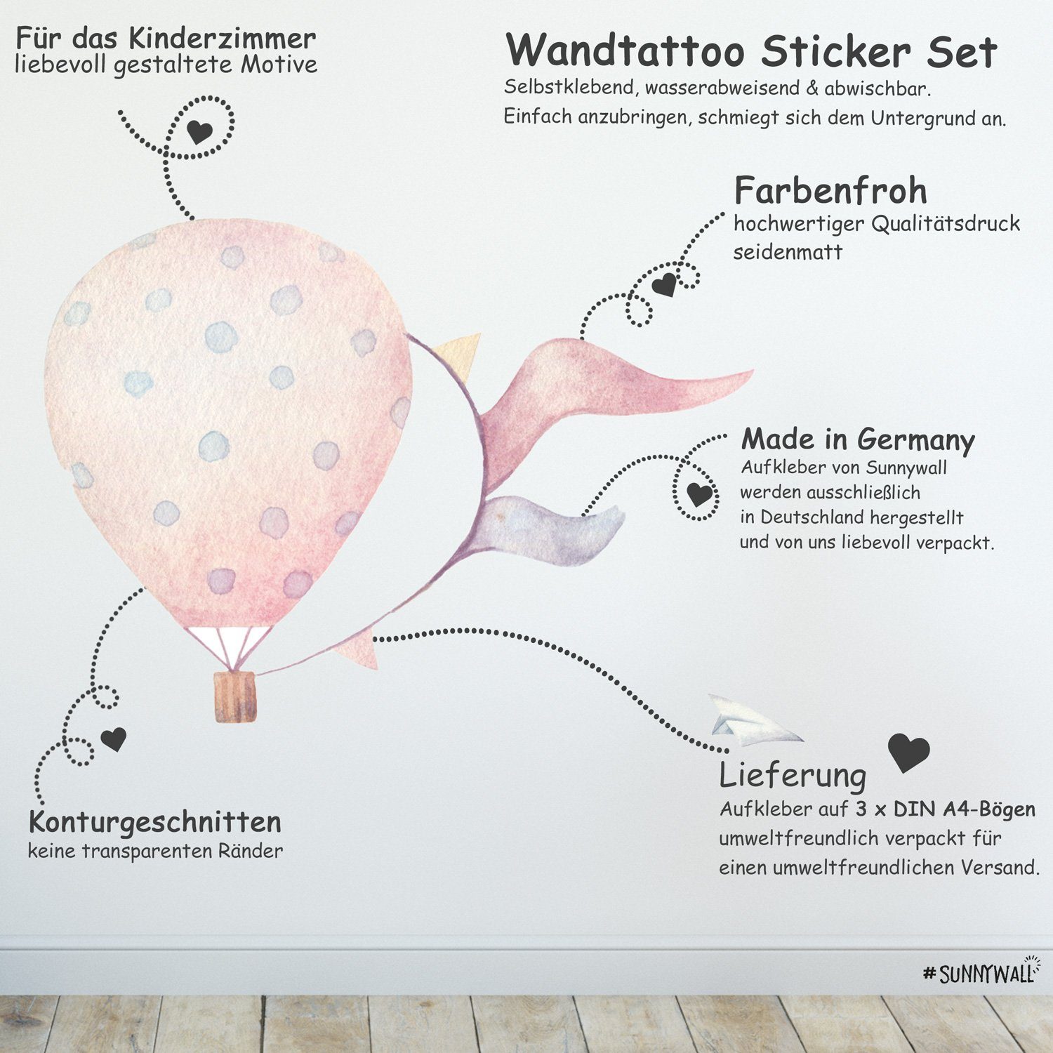 Sunnywall Wandtattoo Heißluftballon Wandsticker Wandtattoo (3 St), konturge günstig online kaufen