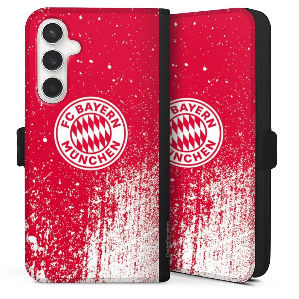 DeinDesign Handyhülle FC Bayern München Offizielles Lizenzprodukt FCB Splatter Rot - FCB, Samsung Galaxy S24 FE 5G Hülle Handy Flip Case Wallet Cover