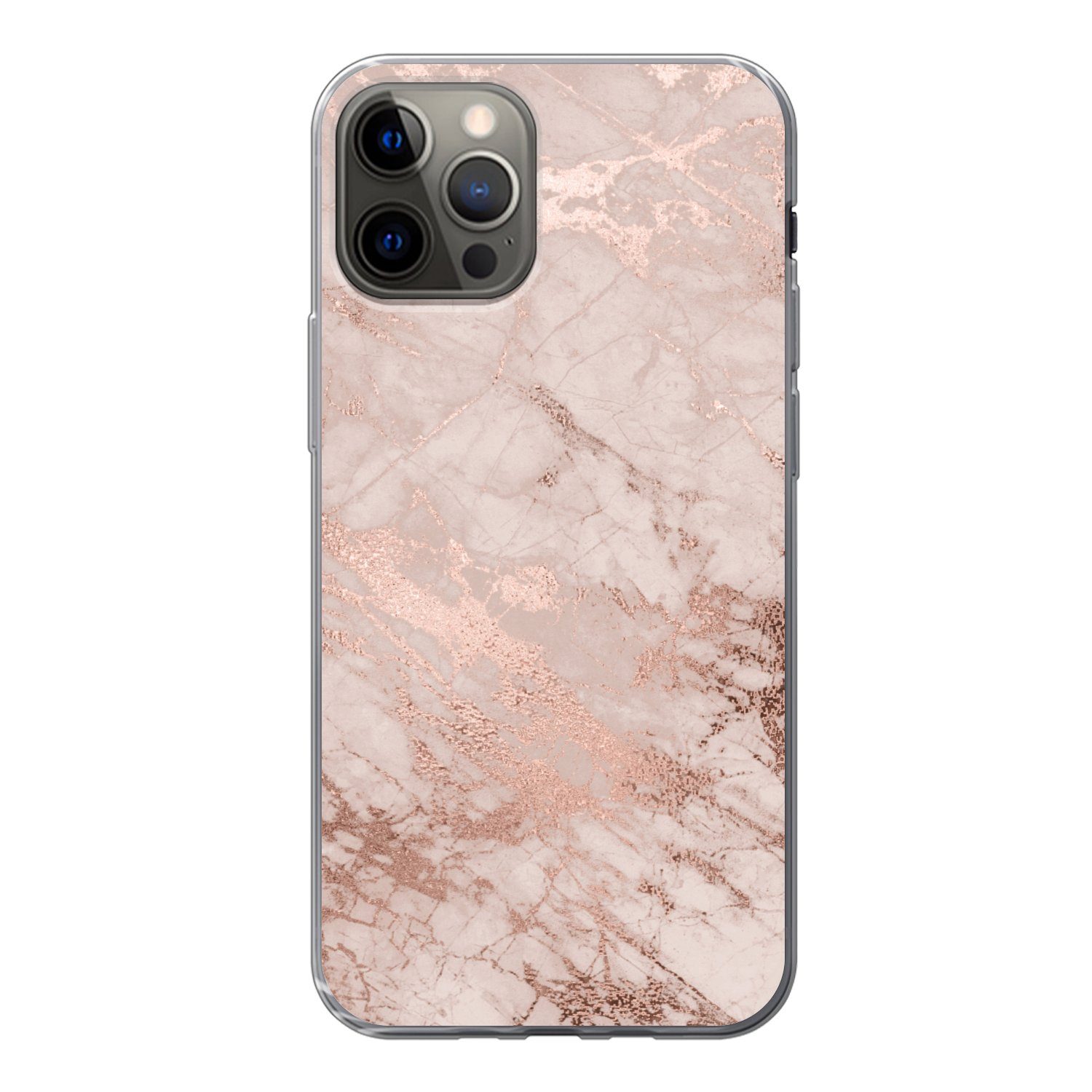 MuchoWow Handyhülle für Apple iPhone 12 Pro Marmor - Rosa - Luxus - Marmoroptik - Glitzer, Smartphone-Bumper, Print, Handy Schutzhülle Dünn