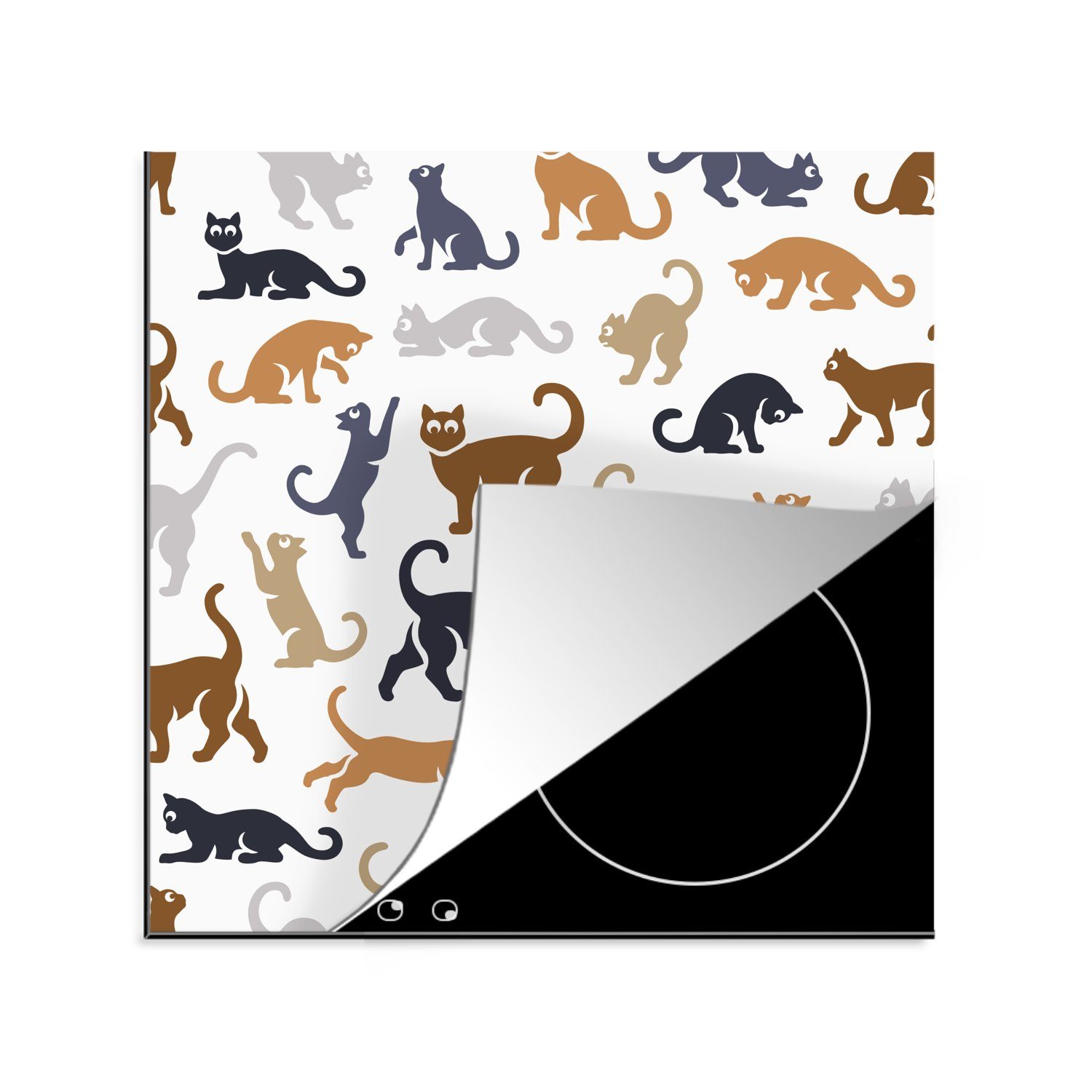 MuchoWow Herdblende-/Abdeckplatte Katzen - Muster - Braun, Vinyl, (1 tlg), 78x78 cm, Ceranfeldabdeckung, Arbeitsplatte für küche | Herdabdeckplatten