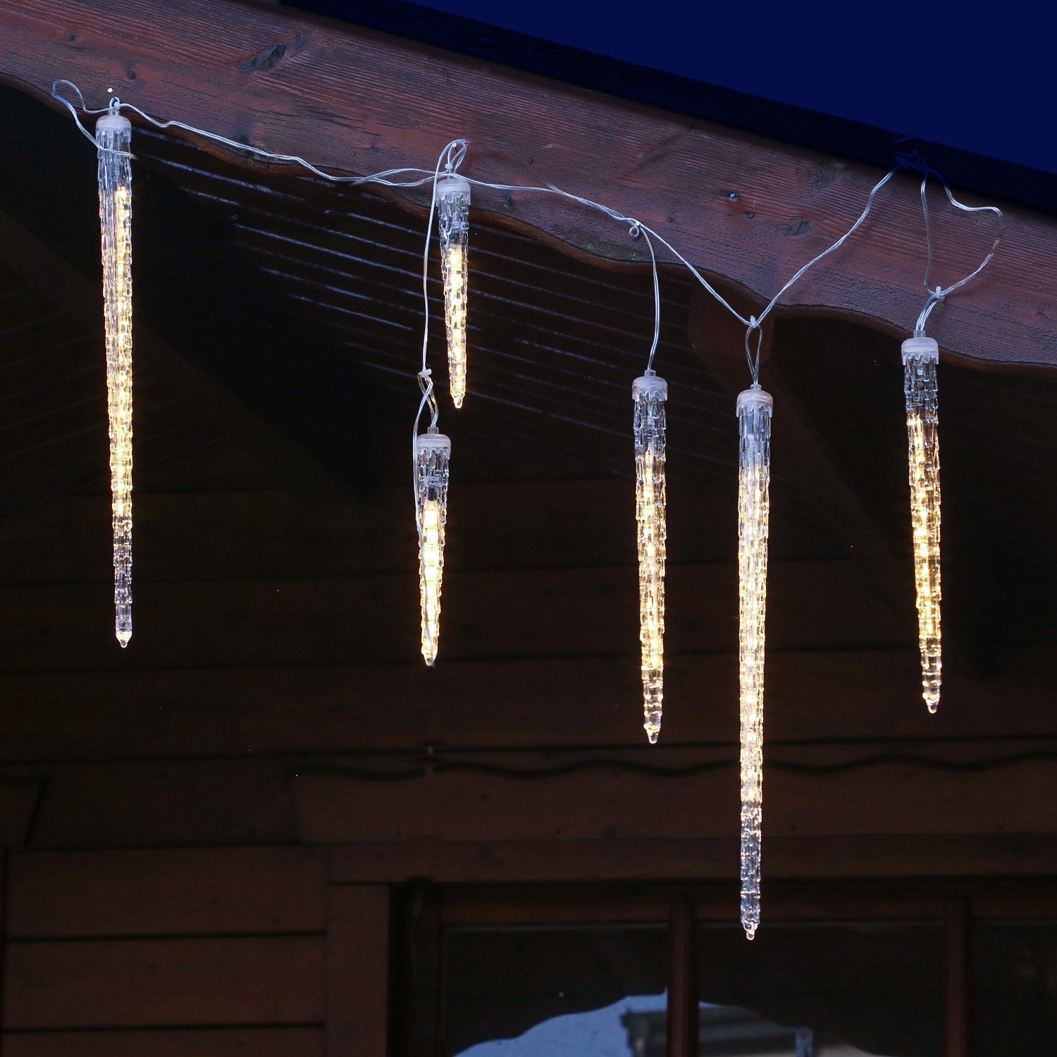 MARELIDA LED-Lichterkette 6 Eiszapfen Schneefalleffekt Snowfall  Weihnachtsdeko für Außen, 76-flammig
