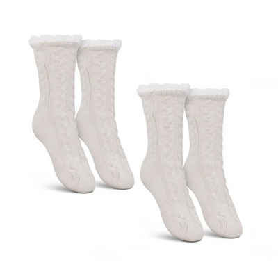 Bestlivings Haussocken Kuschelsocken "Zopfmuster" (2-Paar) Hüttensocken ABS / Teddyfutter - Norweger Socken Stoppersocken