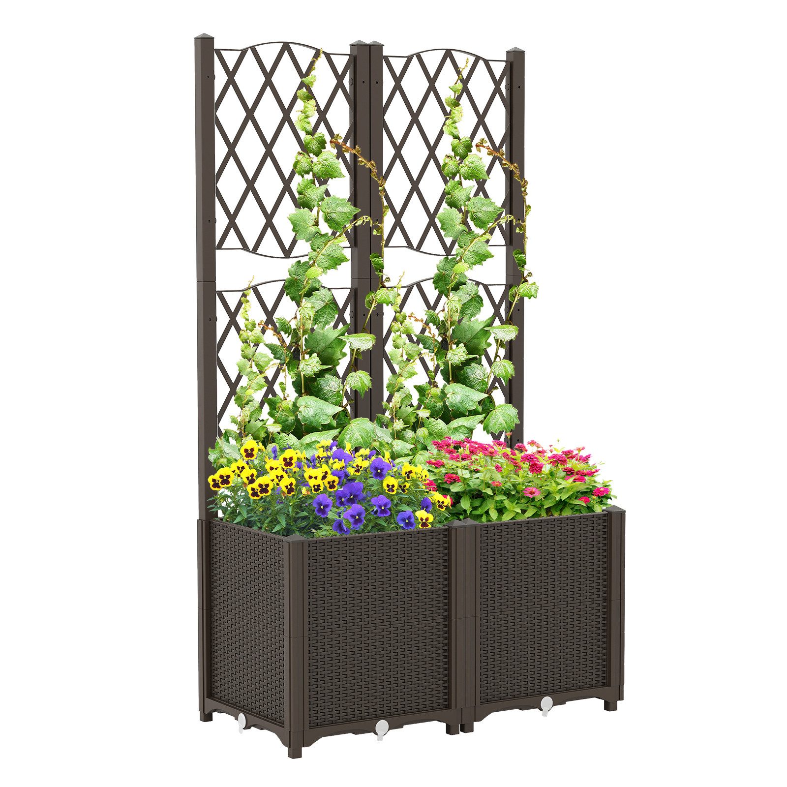 COSTWAY Blumenkasten (2 St), mit Rankgitter, Hochbeet für Kletterpflanzen, 80x40x140cm
