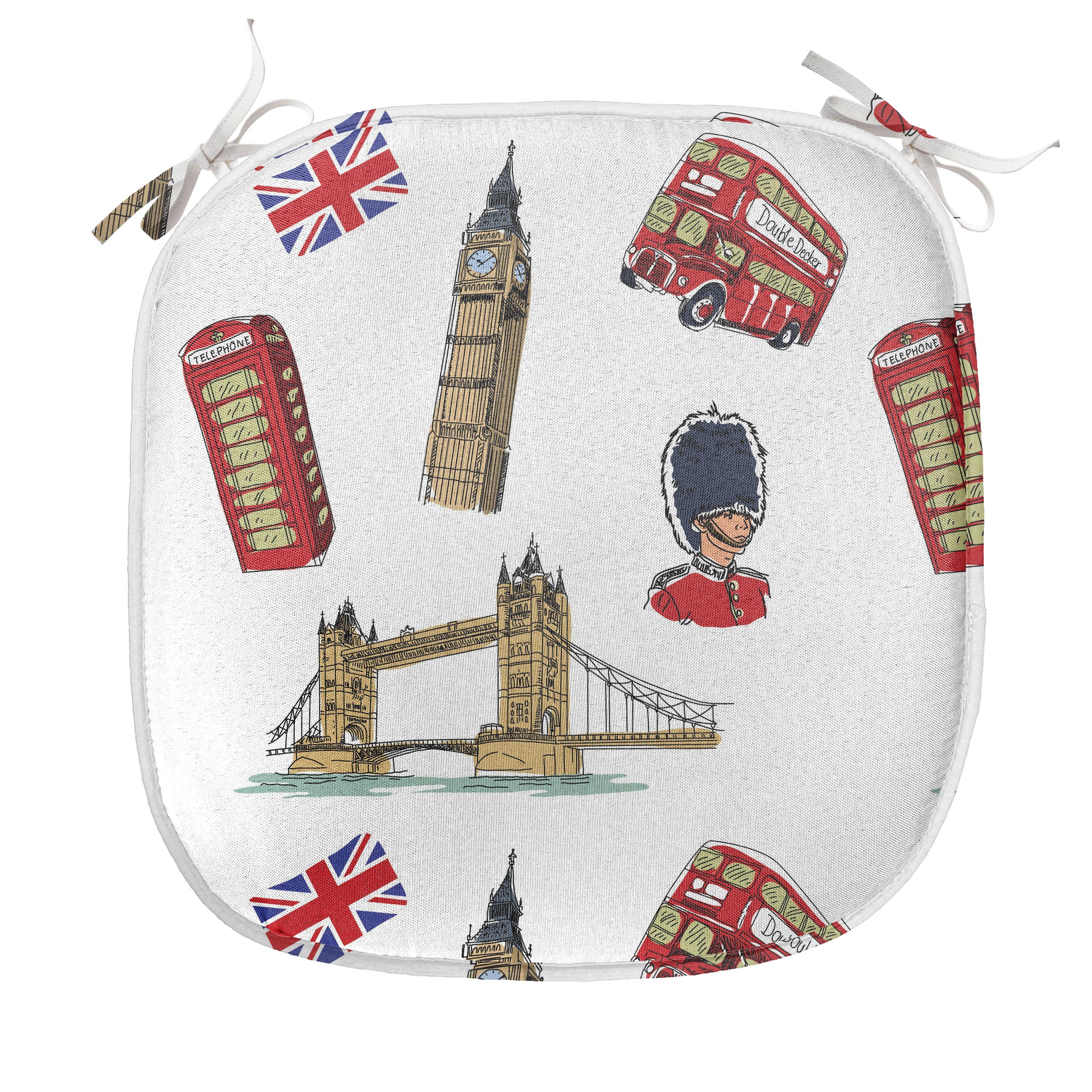 Abakuhaus Stuhlkissen Dekoratives wasserfestes Kissen mit Riemen für Küchensitze, London Big Ben Tower Bridge Vereinigtes Königreich | Stuhlkissen