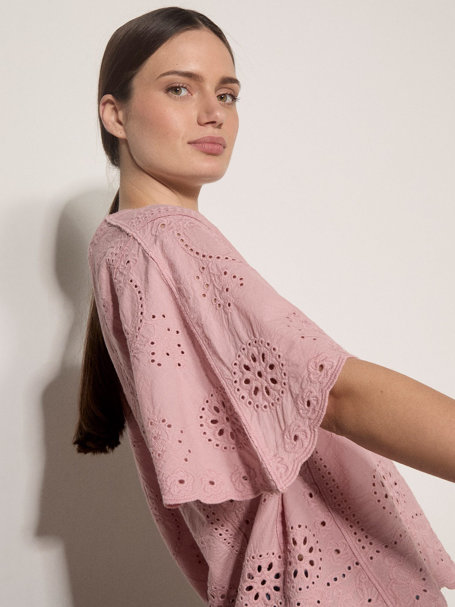 Apricot Shirtbluse Spitzentop mit Stickereien