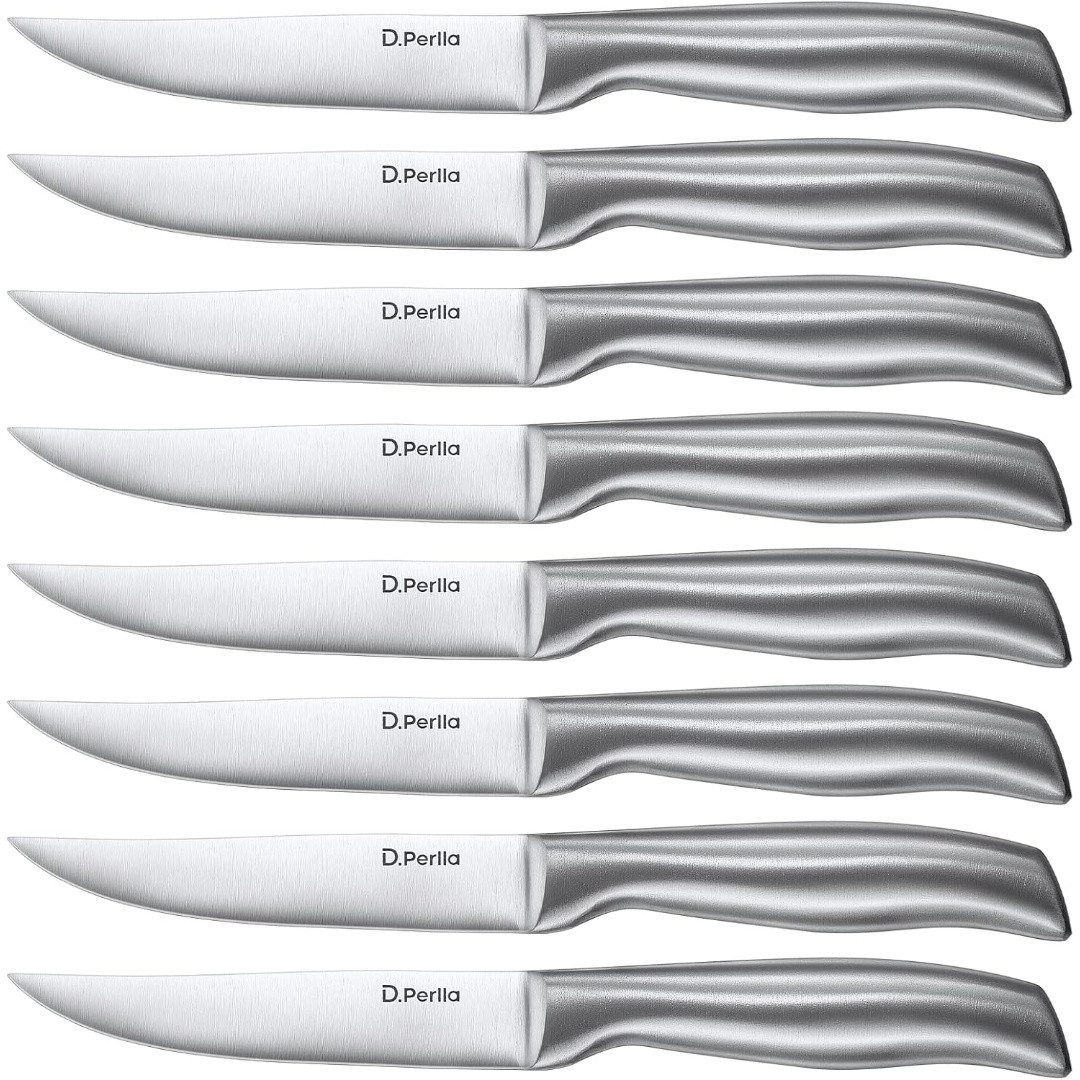 D.Perlla Steakmesser Steakmesser-Set mit gerader Schneide, 8 Stück (8 Stück), mit ergonomischem Griff und gerader Schneide