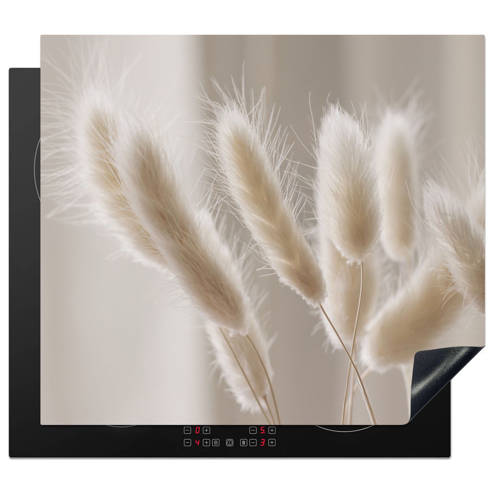 MuchoWow Herd-Abdeckplatte Pampasgras - Fahne - Weiß, Vinyl, (1 tlg), Cerankochfeld Abdeckung, Herd Abdeckplatten Vinyl, 58.3x51.3 cm