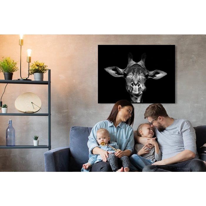 MuchoWow Akustikplatte Giraffe - Porträt - Tiere - Schwarz - Weiß (1-St) Malerei gegen Akustik Akustikplatten Gemälde Bilder Modern Deko AV10282