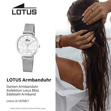 Lotus Quarzuhr LOTUS Damen Uhr Fashion 18708/1, Damenuhr rund, klein (ca. 29mm) Edelstahlarmband silber