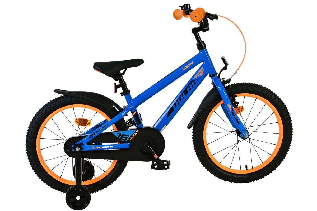 Volare Kinderfahrrad 18 Zoll Kinder Fahrrad Kinderfahrrad MTB Rad Bike Rocky Blau 51850, 1 Gang, Rücktritt, Seitenständer, Schutzbleche, Kettenschutz, Stützräder