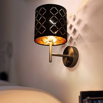etc-shop LED Wandleuchte, Leuchtmittel inklusive, Warmweiß, Wand Lampe Textil Wohnraum Beleuchtung Flur Lampe schwarz gold im-