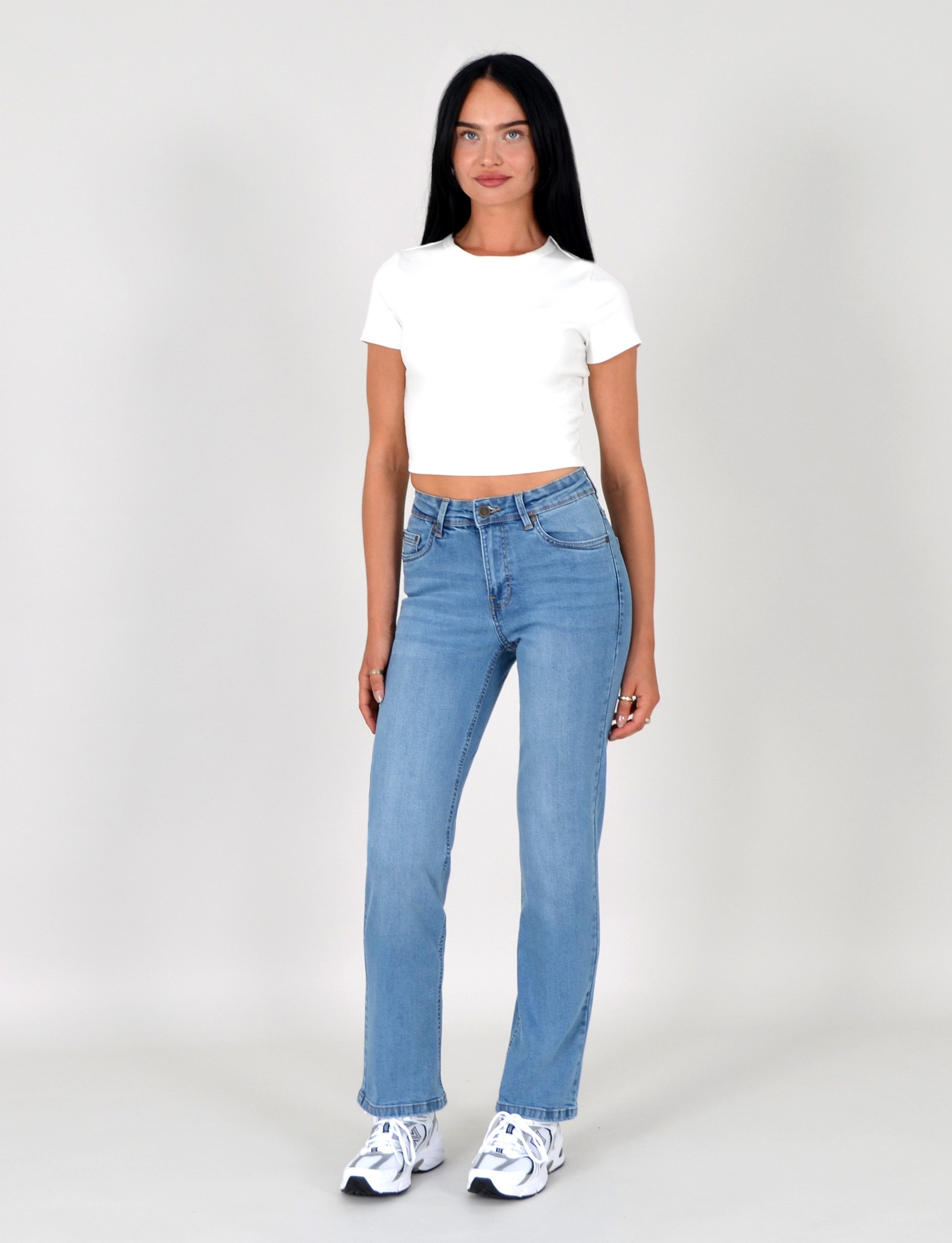 ESRA Straight-Jeans High Waist Damen Jeans Straight Leg Hose Stretch gerader Schnitt G2 Straight Jeans Damen Stretch Regular Jeans High Waist bis Plus Size