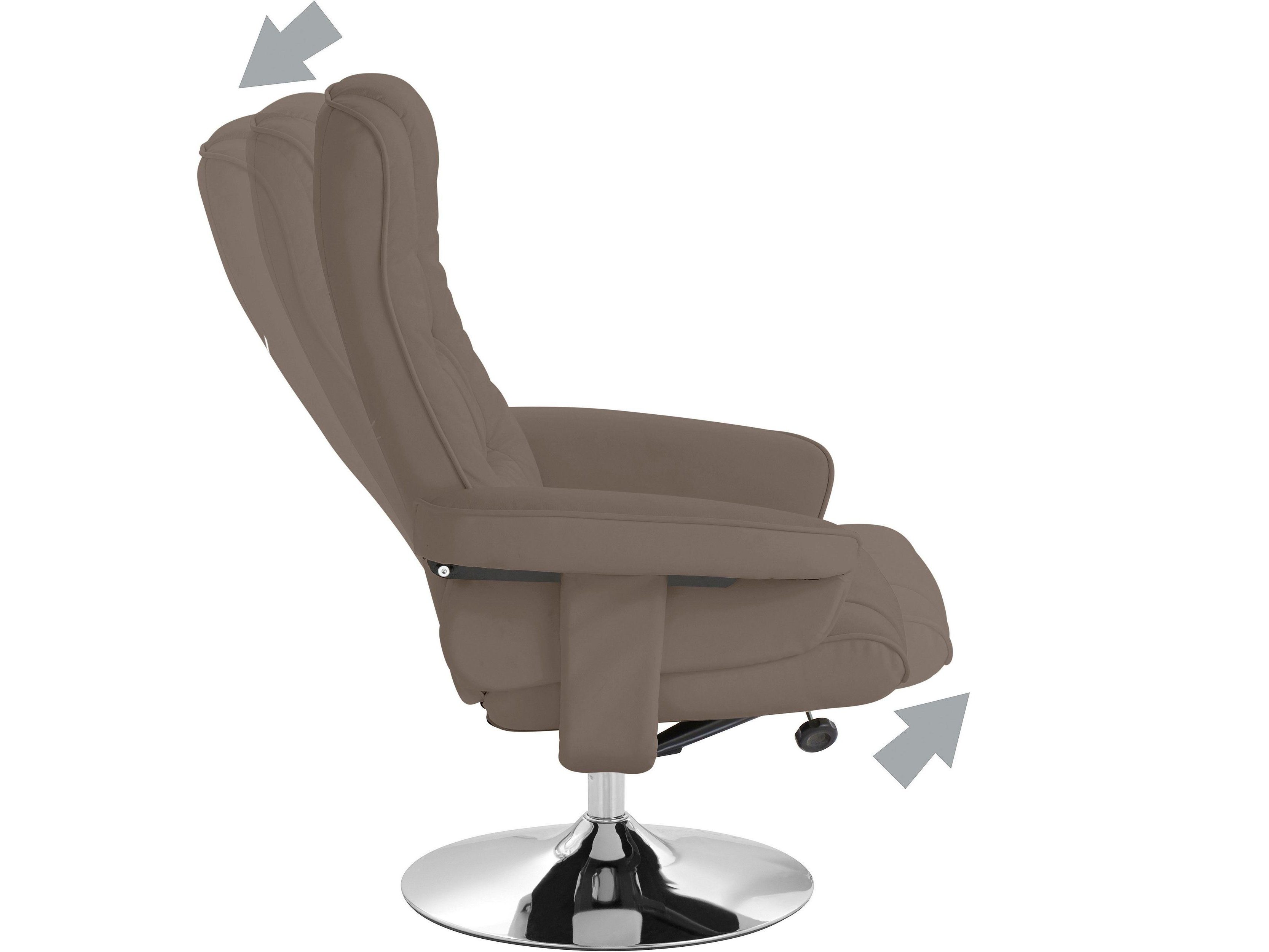 loft24 Relaxsessel Simson, Sessel mit Hocker, Trompetenfuß in Chromoptik