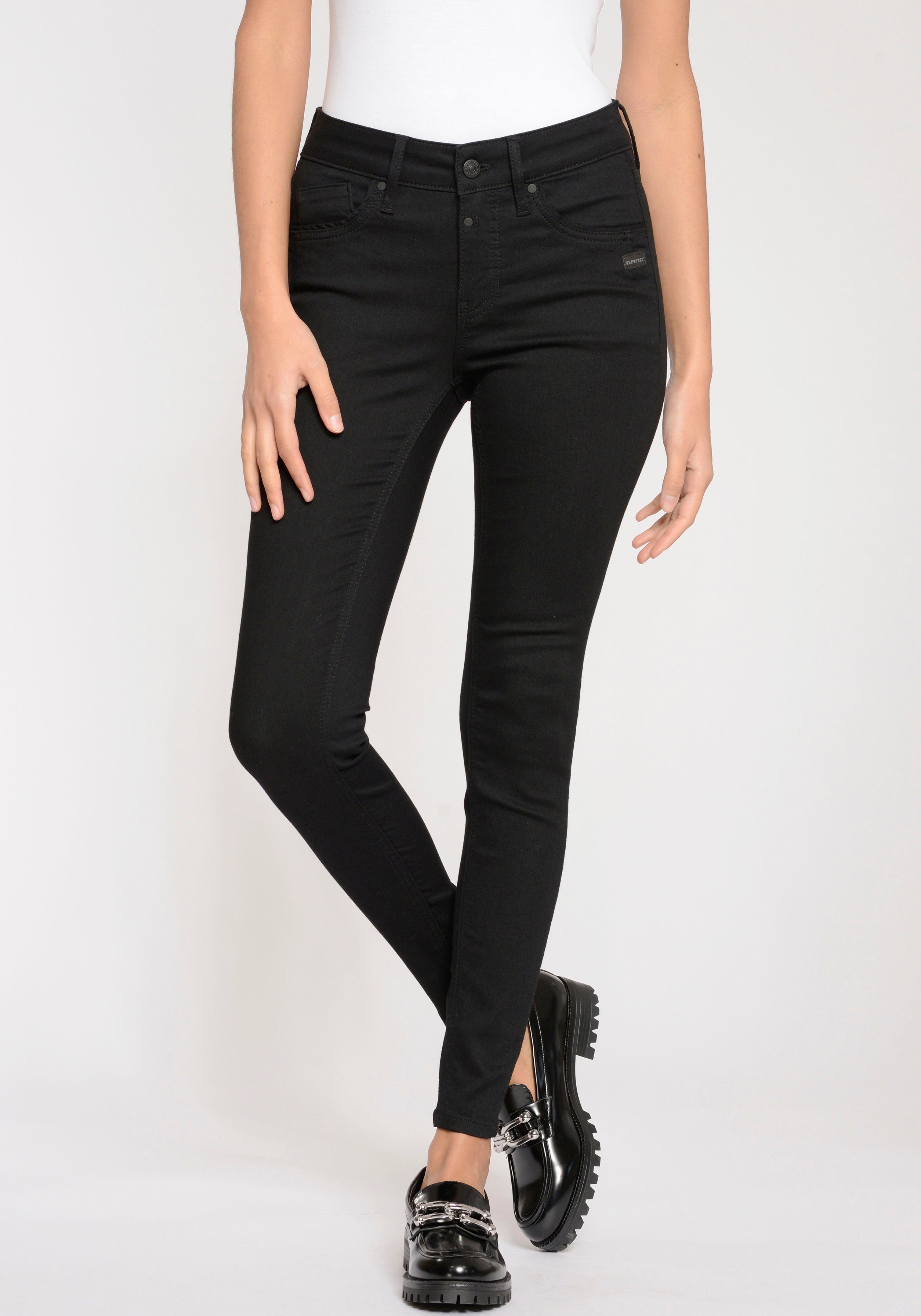 mit Knopf und Skinny-fit-Jeans Style 94LAYLA, Reißverschluss GANG 5-Pocket