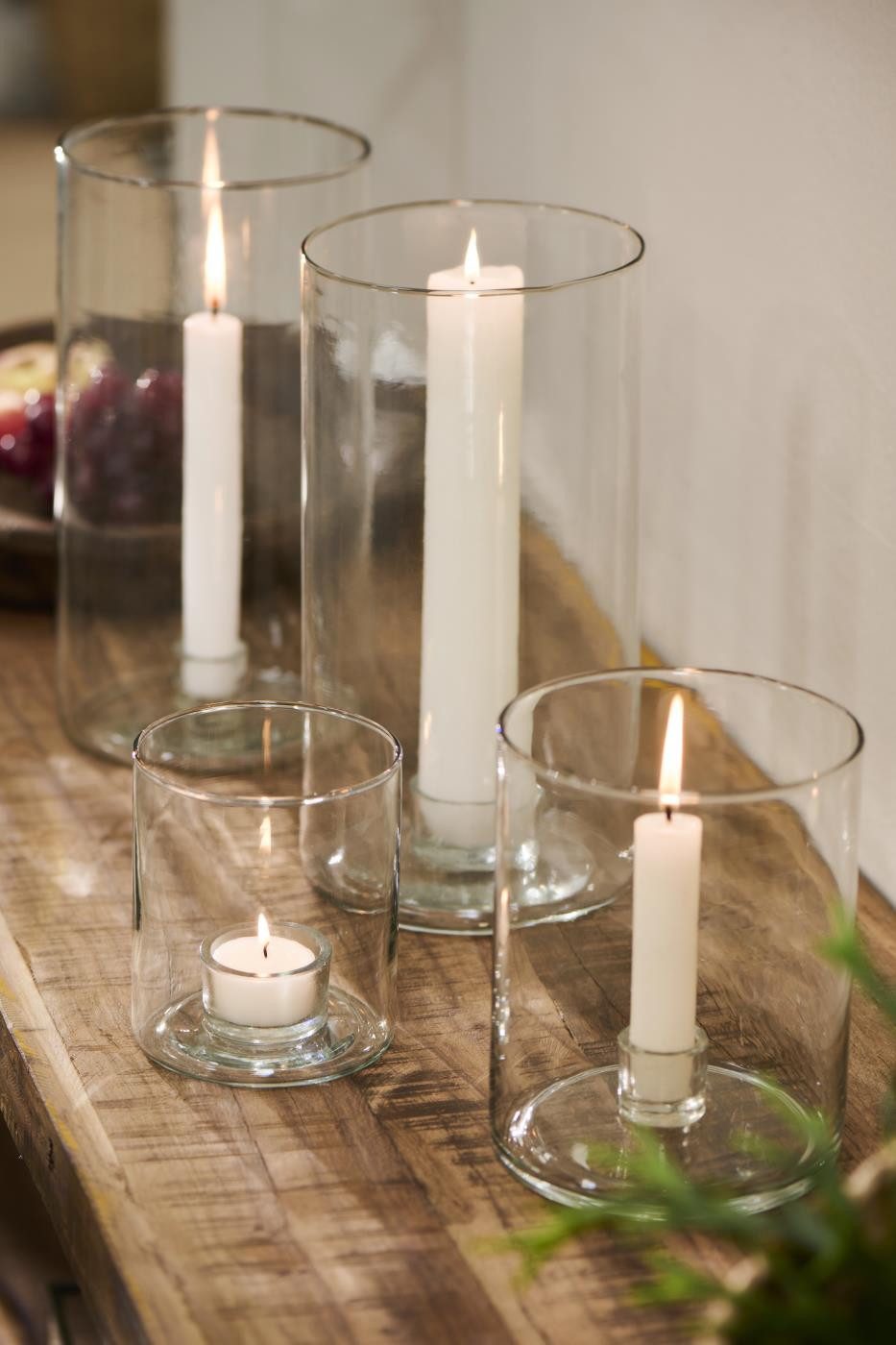 Ib Laursen Windlicht Windlicht GLAS Kerzenhalter fixiert für Stabkerze Ø3,8cm, Ø13x25cm