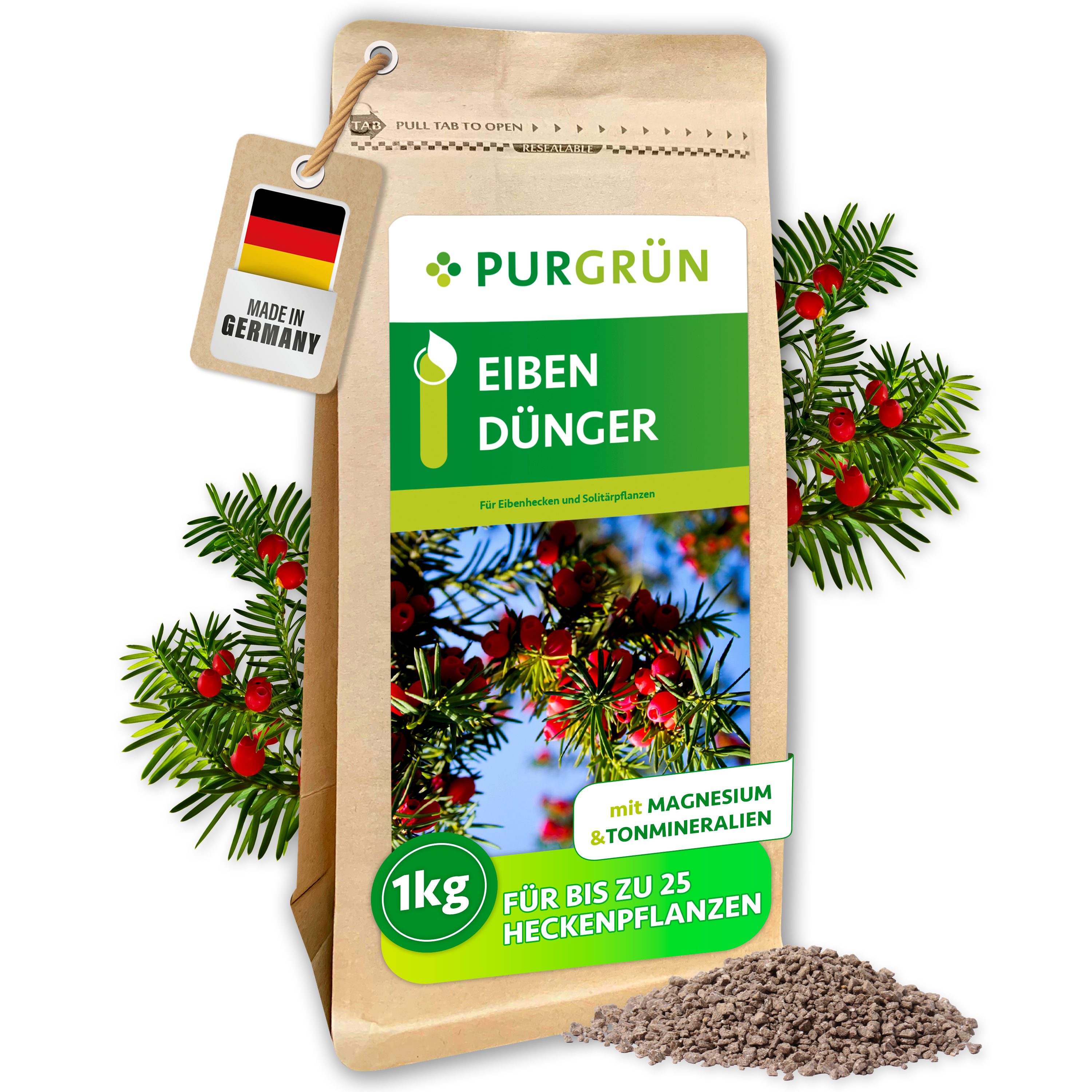 Purgrün Gartendünger Eibendünger, NPK 5+4+6, Magnesium für grüne Nadeln, 1 kg, Granulat, 1-St., 1 kg
