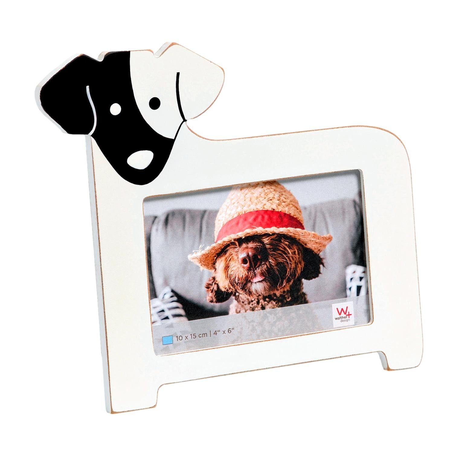 Walther Bilderrahmen Portraitrahmen Hund 10x15cm Weiß Holz, (einzeln), Portrait Tier-Foto Foto-Rahmen Bilderrahmen für Bild 10 x 15 cm