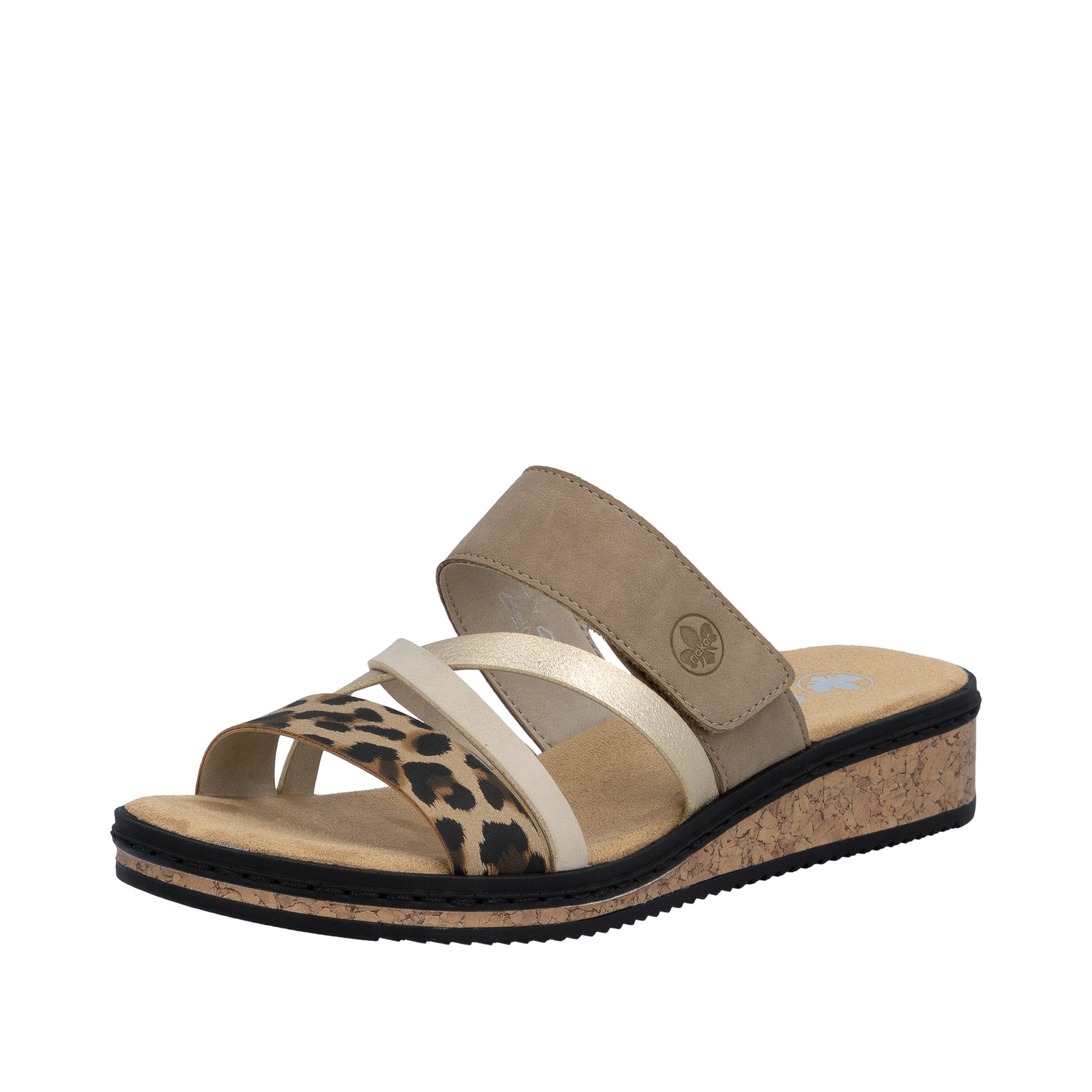 Rieker Pantolette Keilabsatz, Sommerschuh, Schlappen mit Klettriemchen