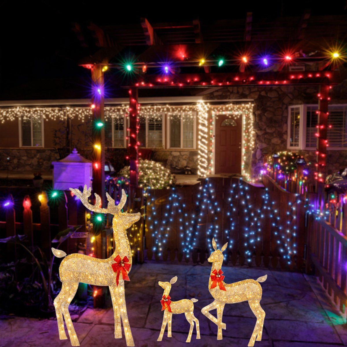 Außen 1Pcs Weihnachtsfigur Rentier Weihnachtsbeleuchtung Aussen Innen autolock LED Beleuchtet, Weihnachtshirsch Weihnachtsdeko für