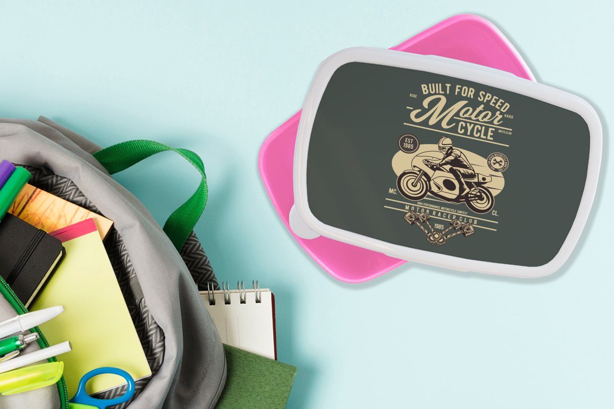 MuchoWow Lunchbox Mancave Kunststoff Brotdose Brotbox Mädchen, - - Snackbox, - (2-tlg), Erwachsene, Kunststoff, Kinder, für rosa Zitate, Vintage Motorrad
