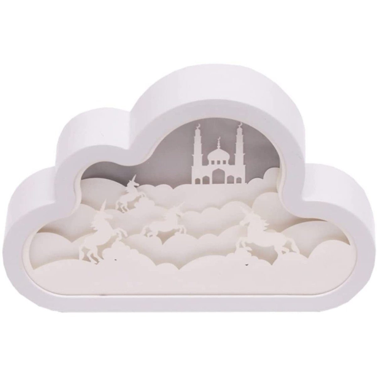 CiM LED Lichtbox Fantasy, kabellose CLOUD integriert, 3D LED Nachtlicht, fest Papercut Dekoration Wohnaccessoire, Shadowbox, Warmweiß, 20x4x13cm, 