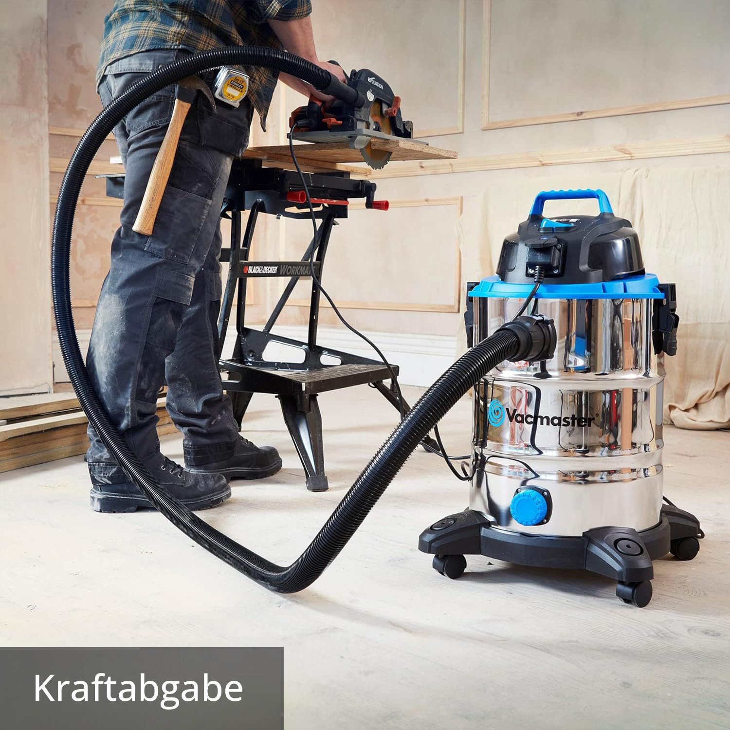Vacmaster Industriesauger Nass Trockensauger, Bodenstaubsauger, Edelstahl, 1500 W, mit Beutel, Starke Saugleistung Staubsauger, Blasfunktion, 1500W, 30L