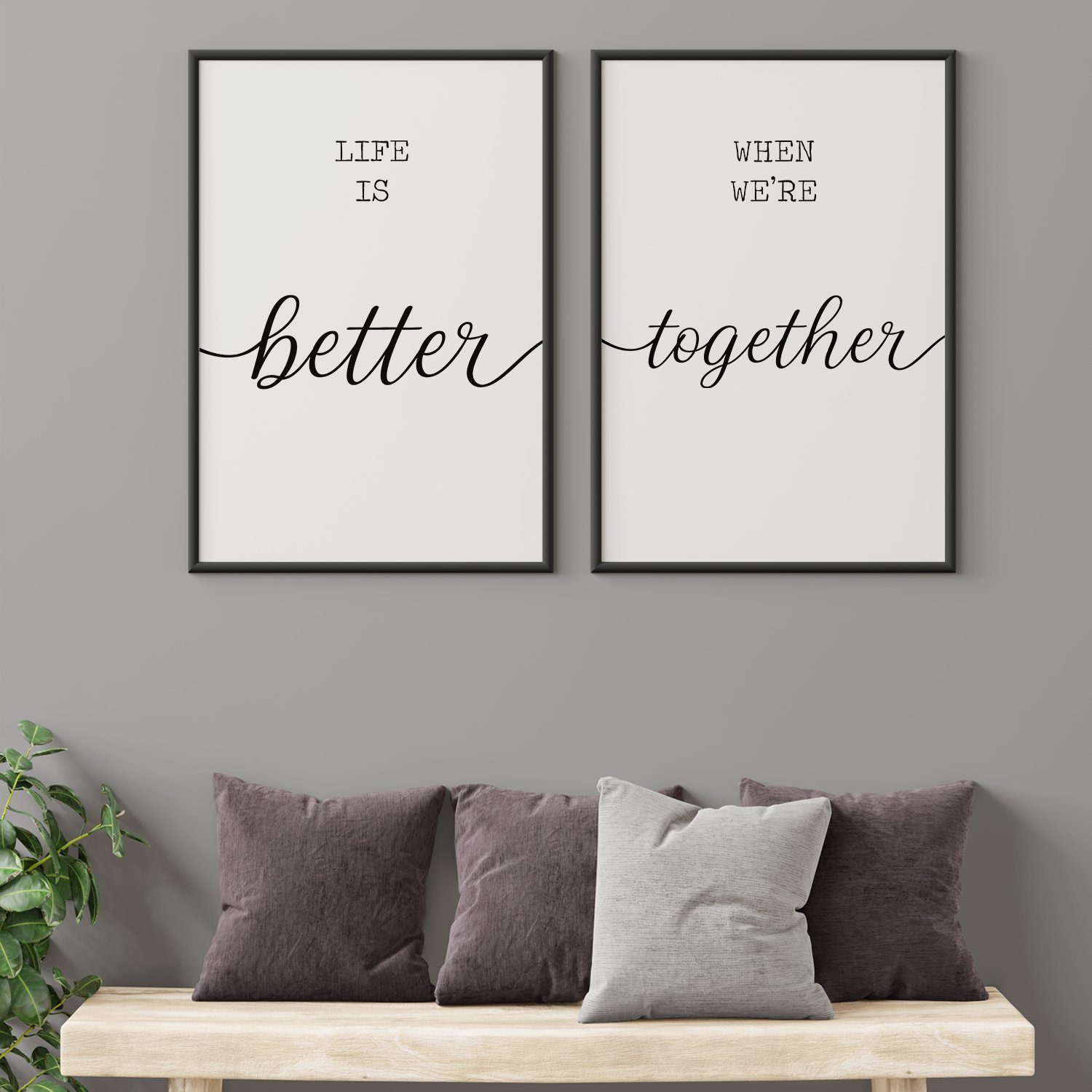 Tigerlino Poster 2er Set Better Together Liebe Valentinstag Paare Wandbild Wohnzimmer