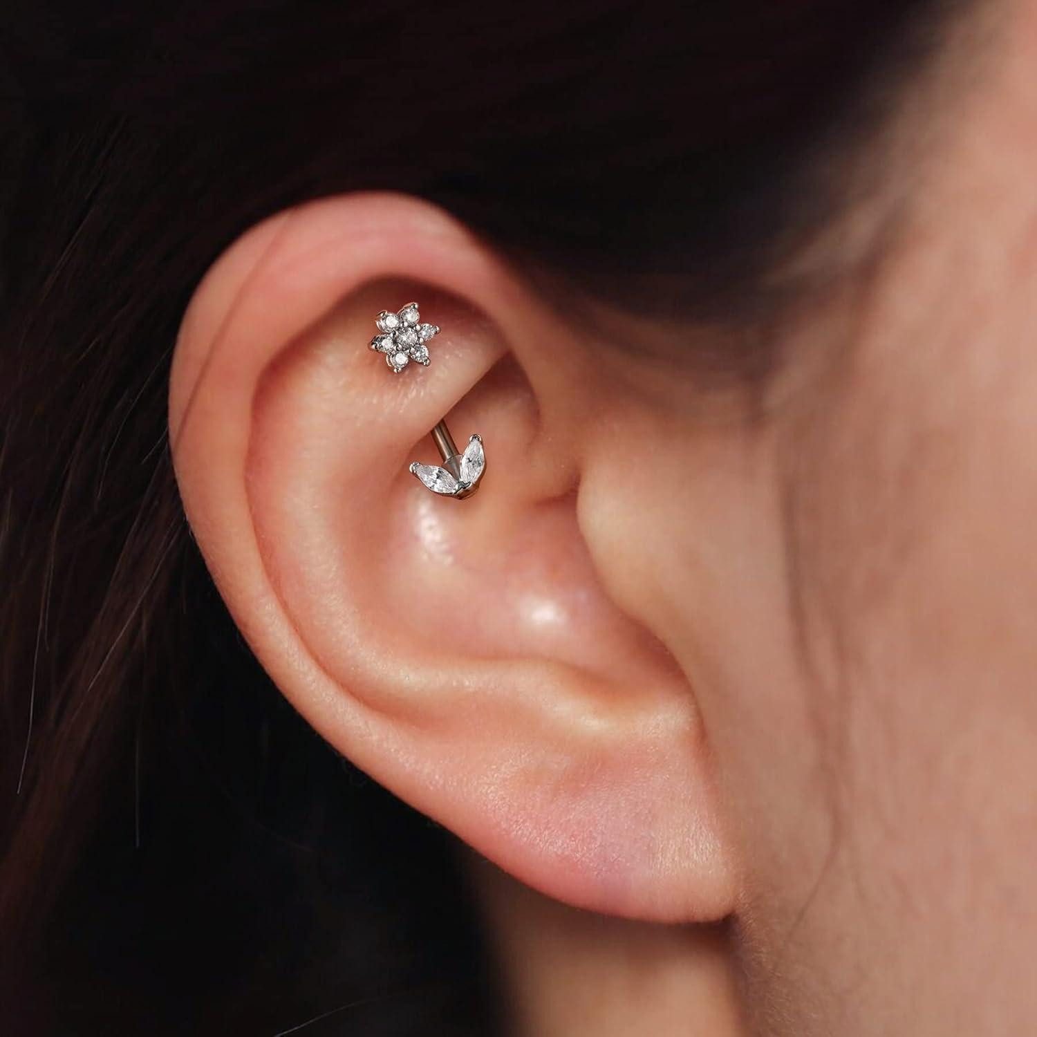 OUFER Augenbrauenpiercing 16G Rook Piercing Schmuck Daith Helix Earring Ohr Knorpel CZ Eyebrow