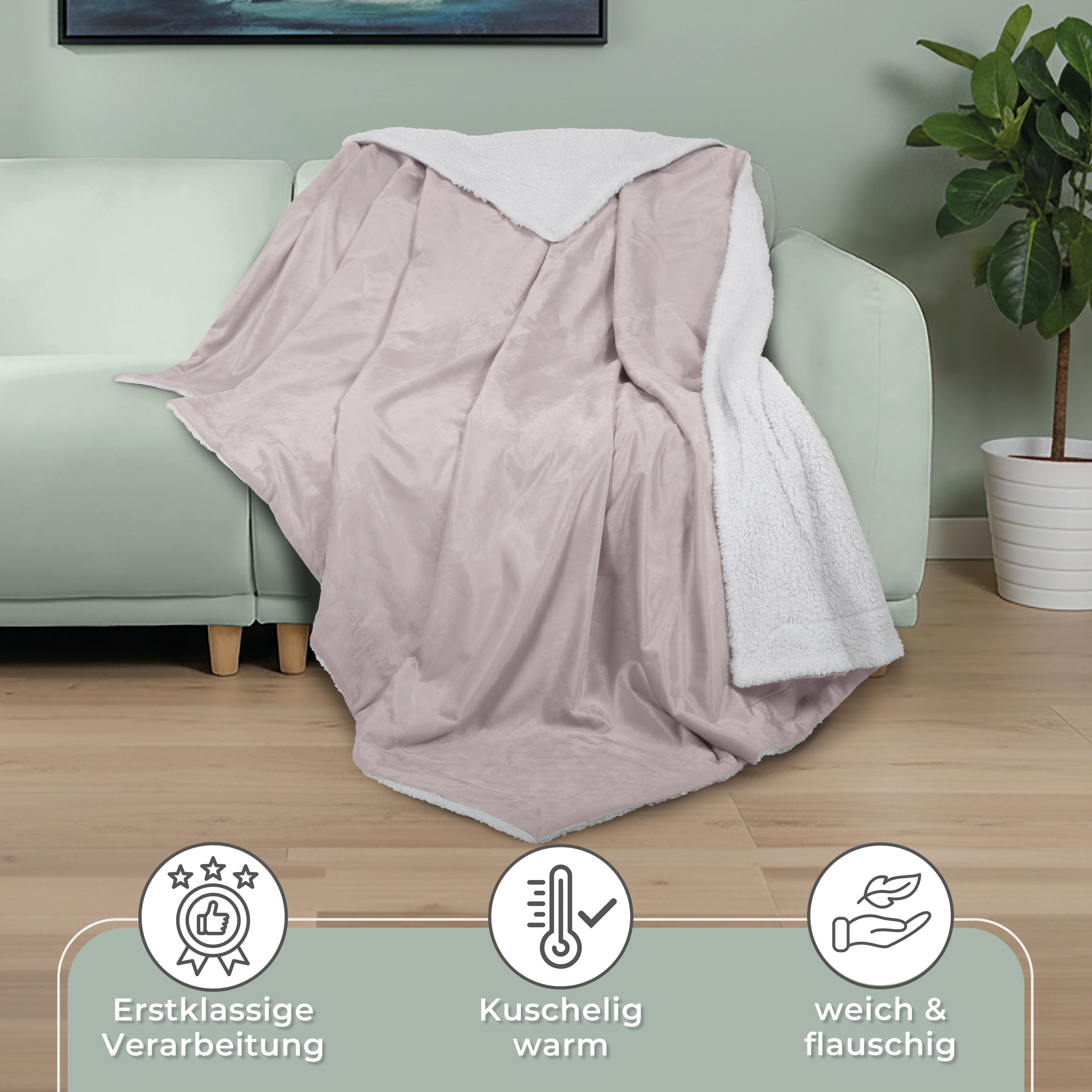 Wohndecke in Lammfell-Optik Kuscheldecke weich & flauschig - Sherpa Fleecedecke, Gräfenstayn, Warme Wolldecke & Sofaüberwurf Tagesdecke für Couch & Sofa – Bild 3 von 5