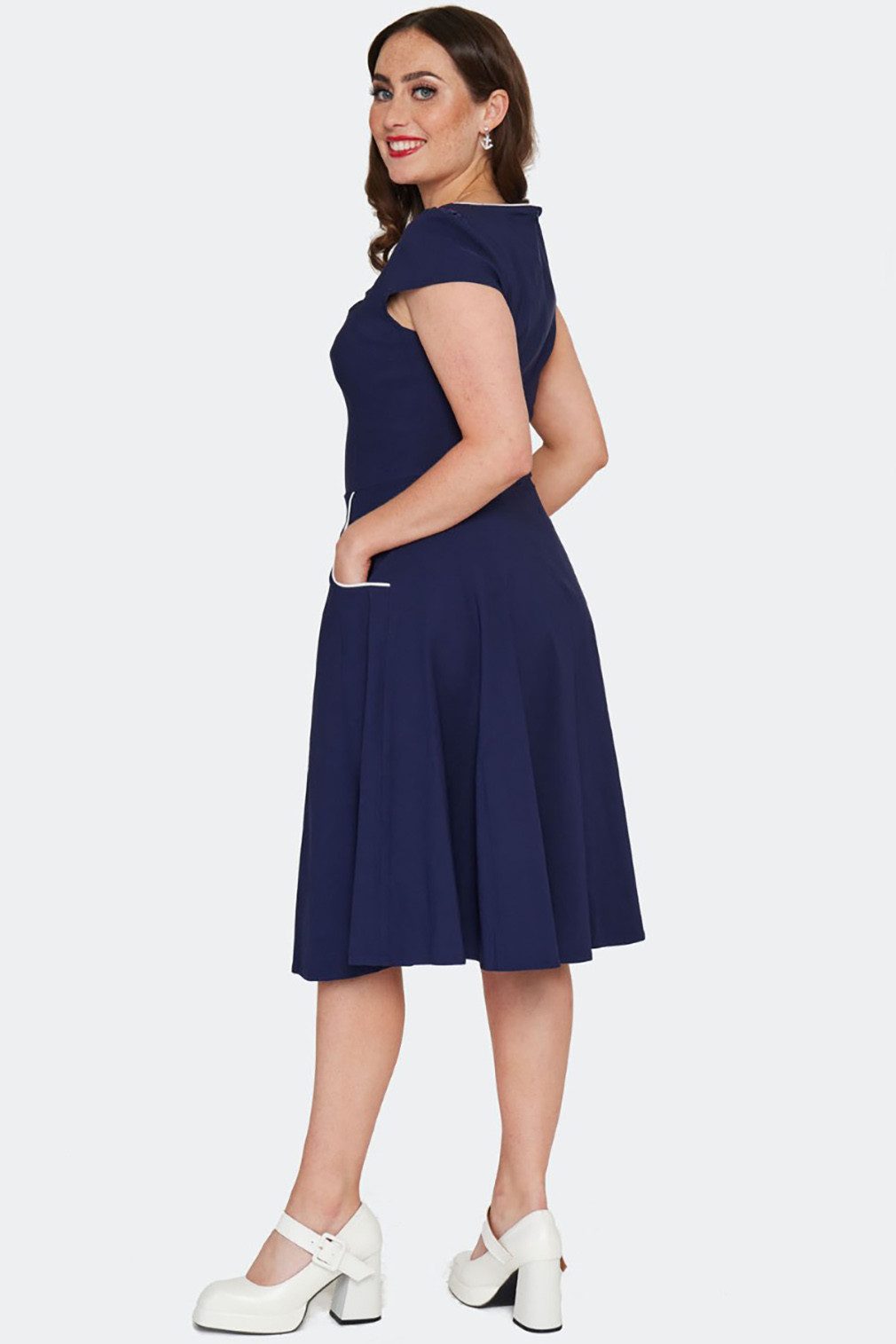 Voodoo Vixen A-Linien-Kleid Connie 1950's Contrast Piping Navy Vintage Rockabilly Retro