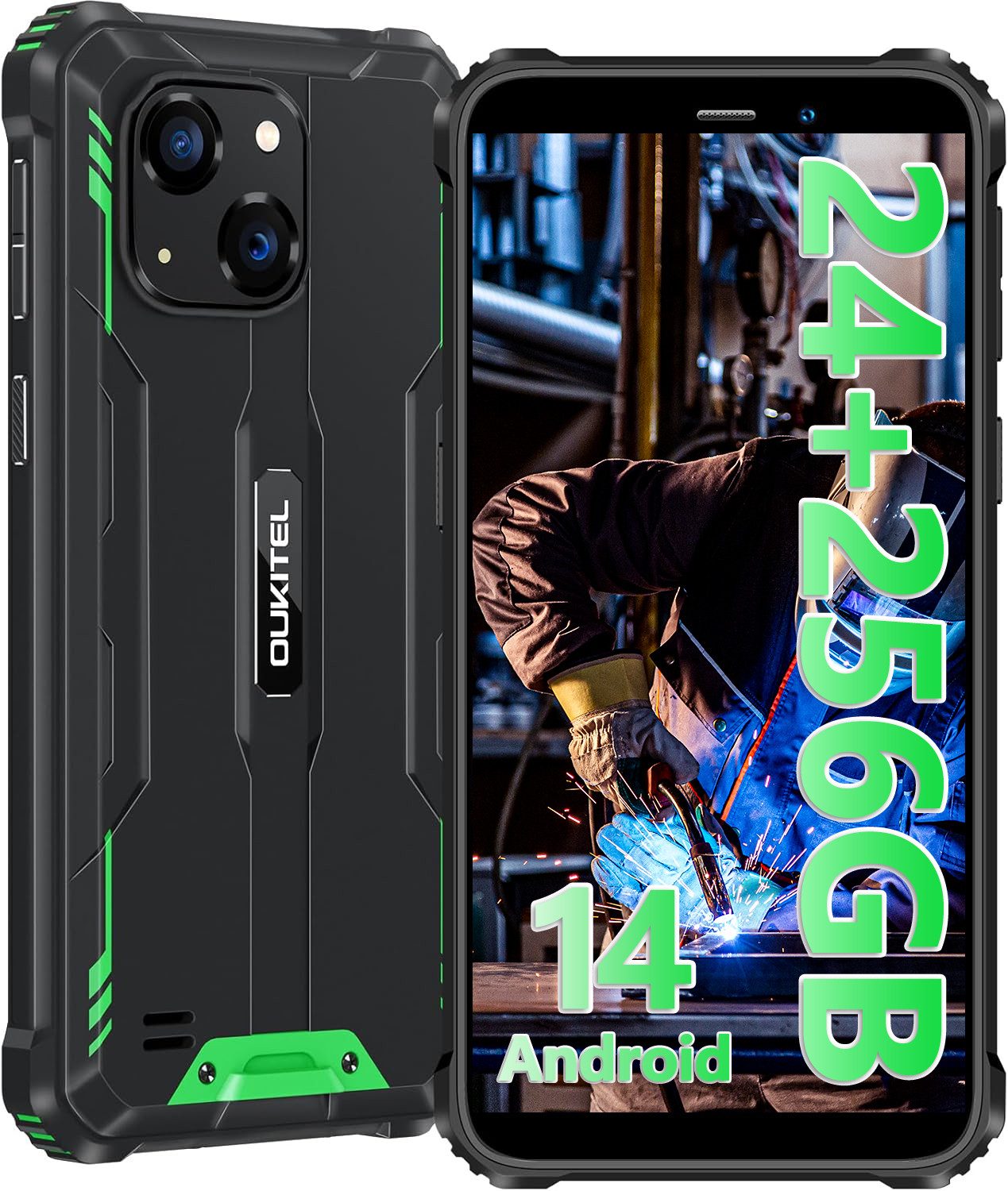 OUKITEL WP32 Pro Android 14 Outdoor Smartphone (15,21 cm/6 Zoll, 256 GB Speicherplatz, 20 MP Kamera, 24GB RAM + 256GB ROM, 6 Zoll HD Display, 6300mAh, NFC, IP68/IP69K)