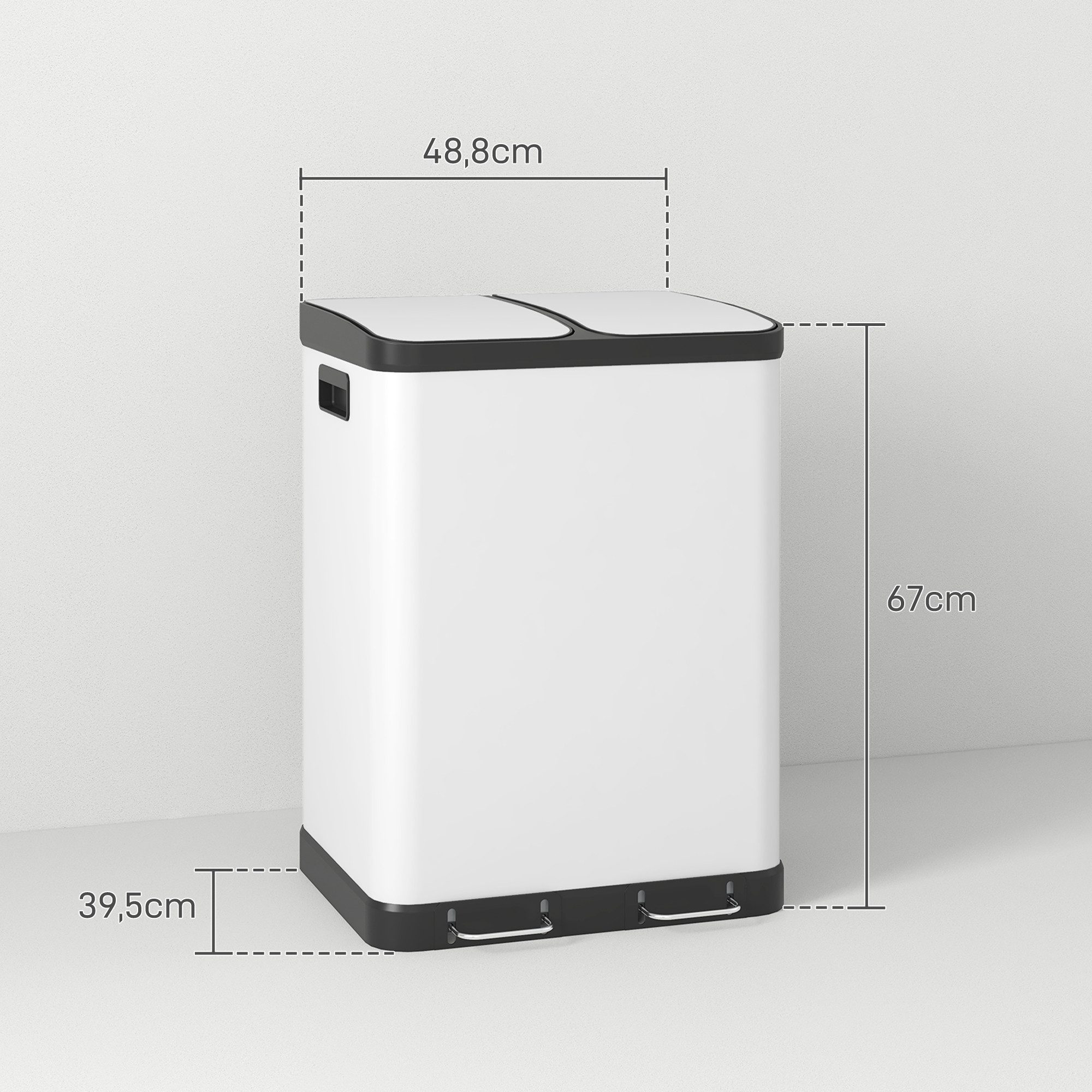 HOMCOM Mülltrennsystem Mülltrennsystem 2 x 30L, Treteimer mit Softclose-Deckel, 2x30L, Softclose-Deckel, herausnehmbar, fingerabdruckresistent