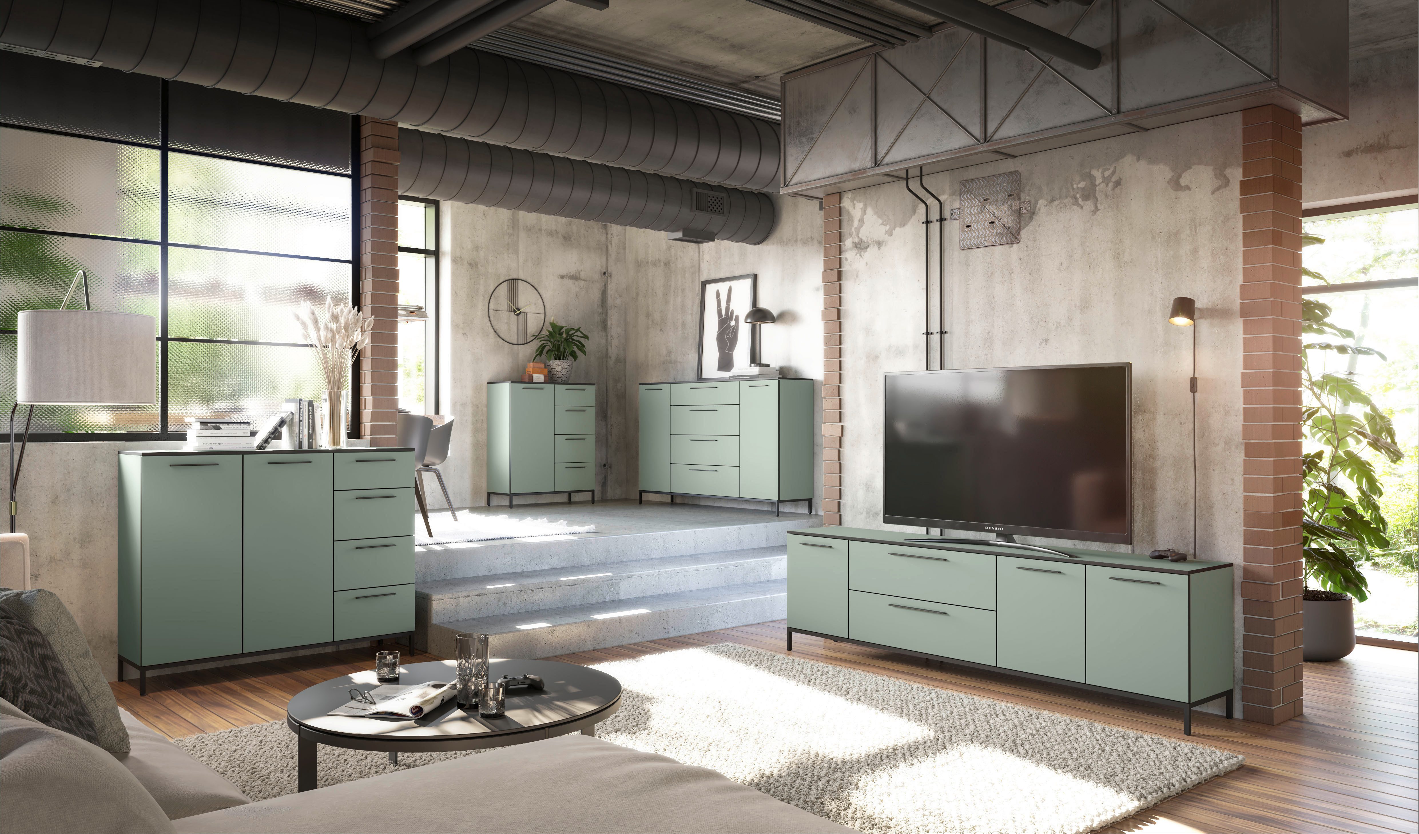 Manjana Möbel Kommode mit Schwarz matten Metallgriffen in verschiedenen Ausführungen, mit Soft-Close-Funktion, mit variabel einsetzbaren Einlegeböden
