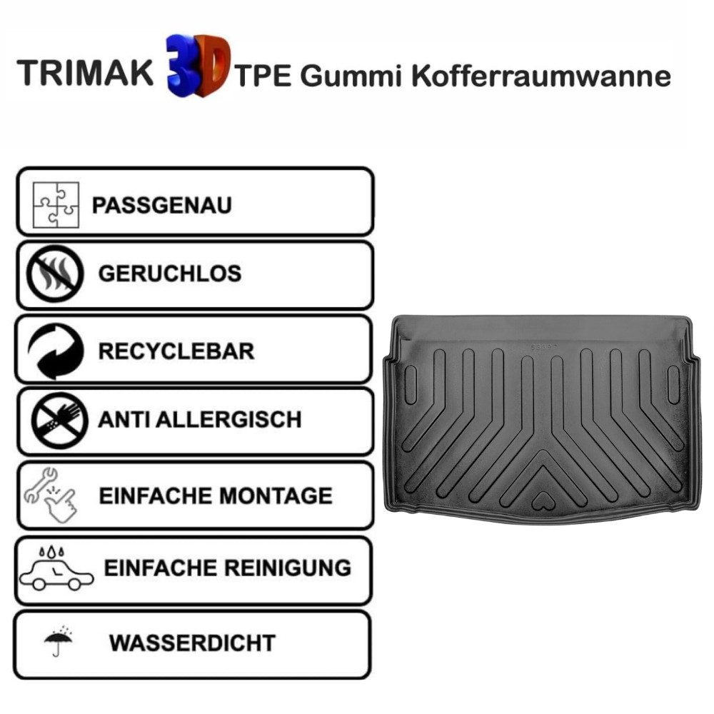 Trimak Passform-Fußmatten Oder Kofferraumwanne Oder Set kompatibel mit Volkswagen Golf, Volkswagen Golf 8 HB ab 2020 Untere Kofferraummatte TPE Antirutsch
