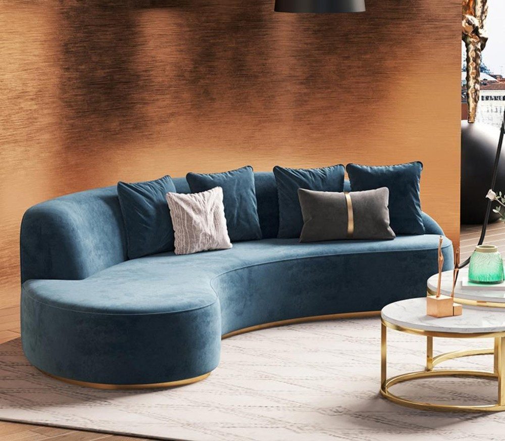 JVmoebel Big-Sofa Samtiges Ecksofa in Blau mit Relaxfunktion, Made in Europa