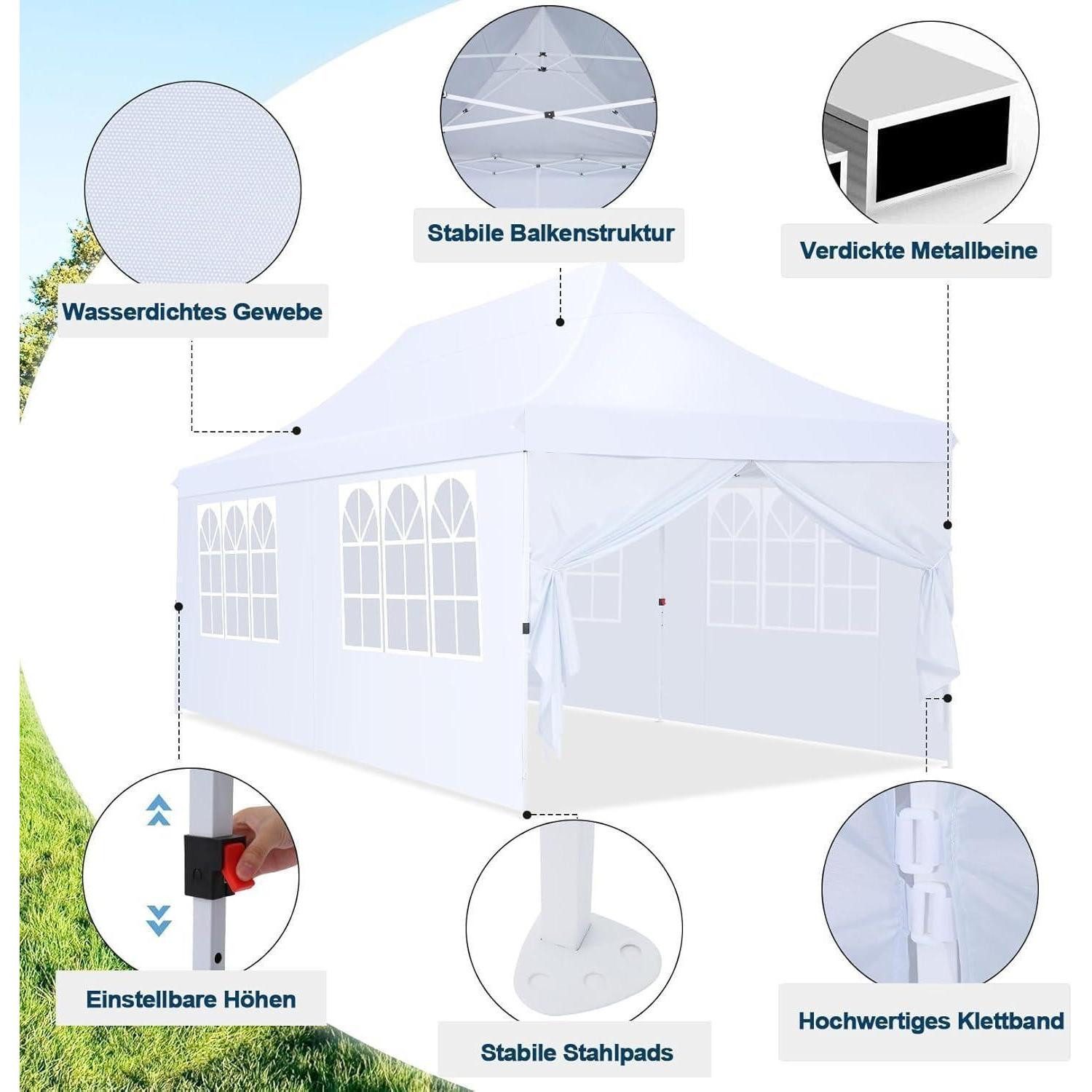 COBIZI Faltpavillon Faltpavillon 3x6m Wasserdicht Stabil Partyzelt mit 6 Seitenwänden