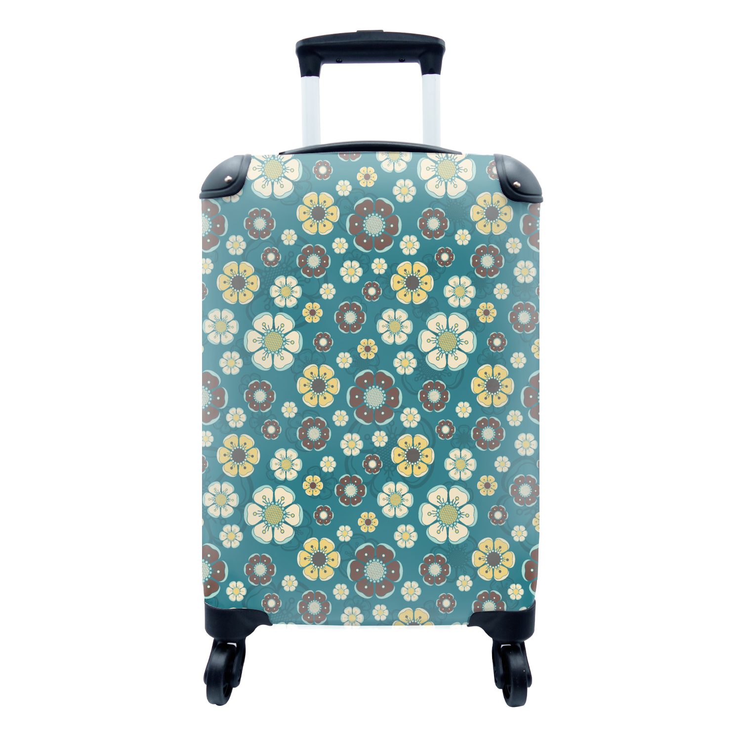 Retro Reisetasche für rollen, - - Handgepäck mit Ferien, MuchoWow Blau, Reisekoffer - Blumen Rollen, Muster Handgepäckkoffer 4 Trolley,