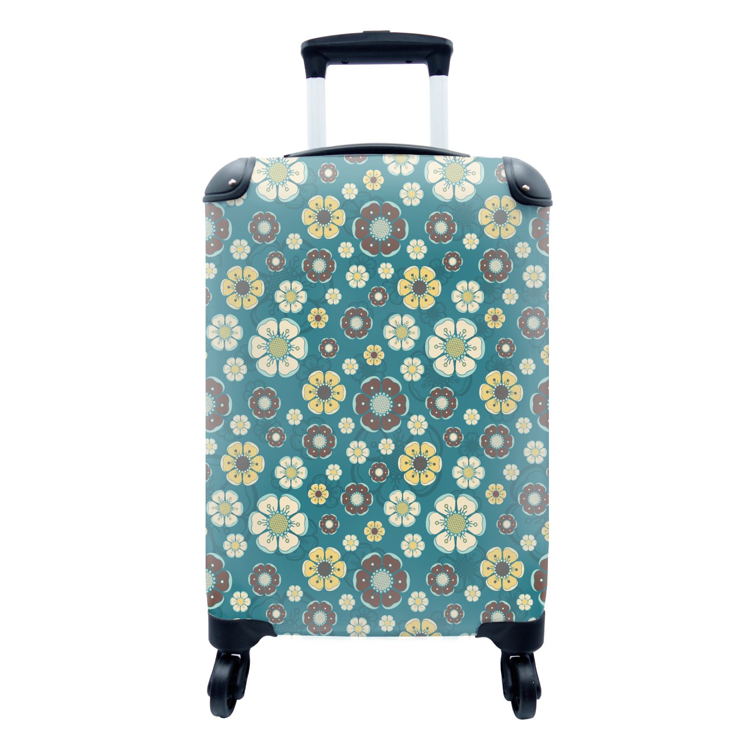 - mit 4 rollen, - Rollen, Handgepäck Blau, MuchoWow Muster Handgepäckkoffer Retro Trolley, Reisekoffer - für Reisetasche Ferien, Blumen