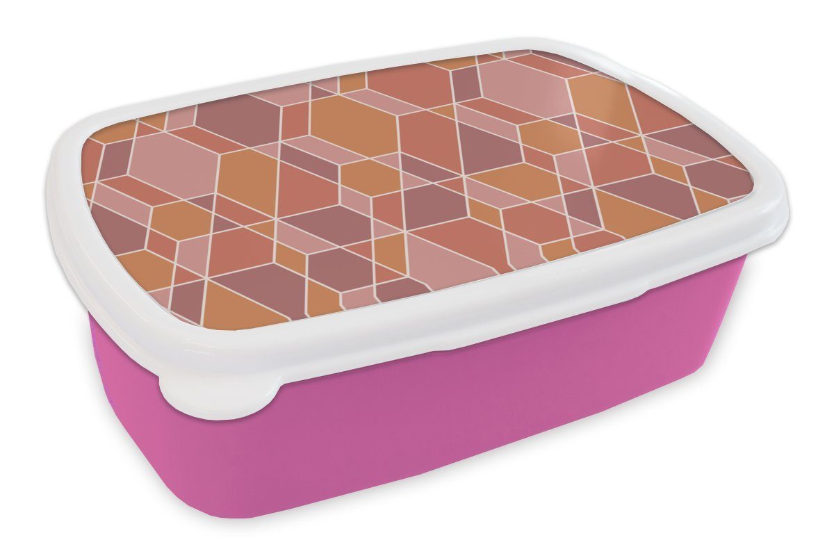 MuchoWow Lunchbox Geometrie - Mosaik - Muster, Kunststoff, (2-tlg), Brotbox für Erwachsene, Brotdose Kinder, Snackbox, Mädchen, Kunststoff rosa