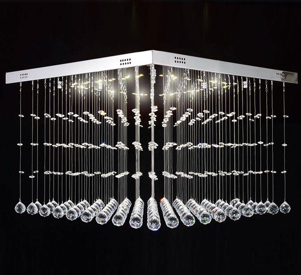 Lewima LED Deckenleuchte XL Deckenlampe Kristall aus Glas 60x60cm 24W,  Dimmbar mit Fernbedienung, Warmweiß, Wohnzimmer Würfel Lampe Modell Dadi,  Silber